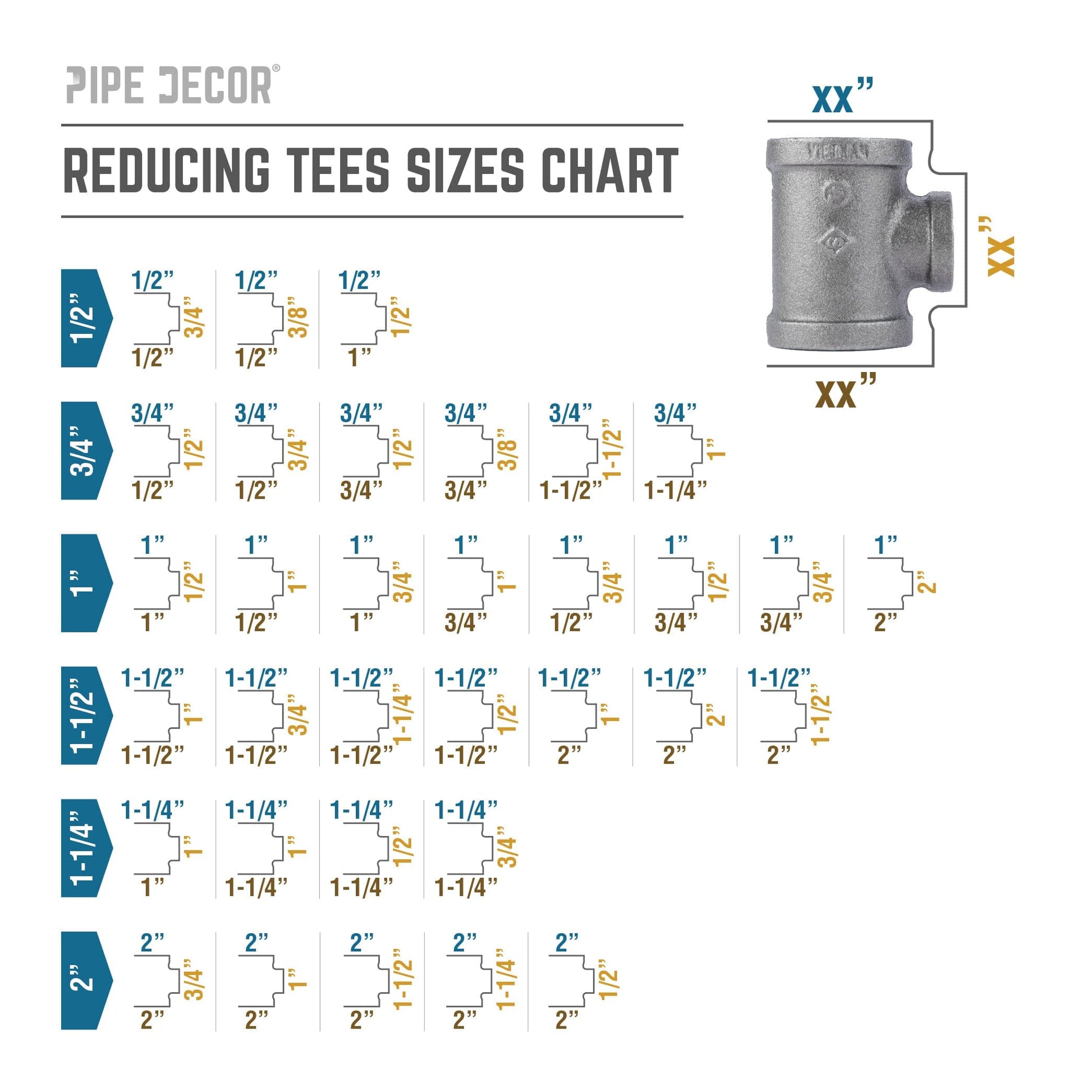 1 1/4 in. x 1 1/4 in. x 1/2 in. Black Reducing Tee