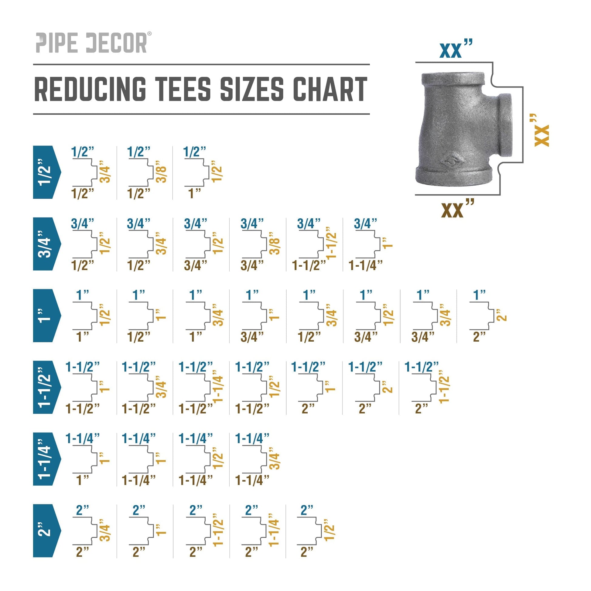 1 1/4 in. x 1 in. x 1 in. Black Reducing Tee