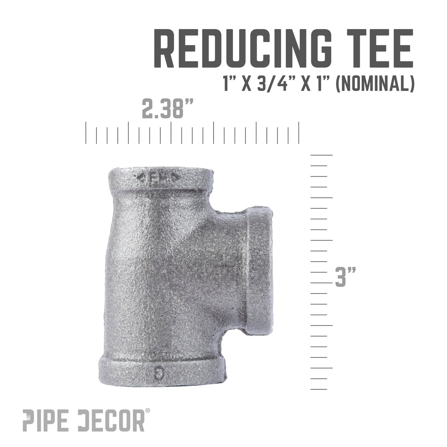 1 in. x 3/4 in. x 1 in. Black Reducing Tee