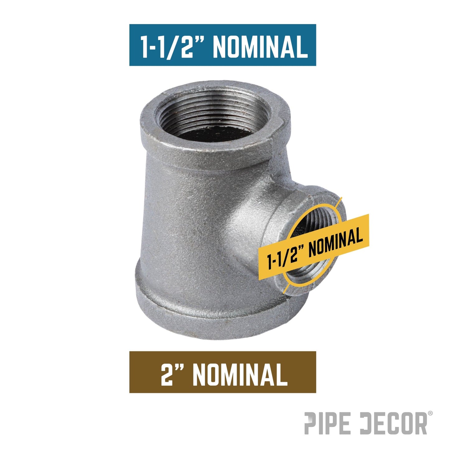 2 in. x 1 1/2 in. x 1 1/2 in. Black Reducing Tee