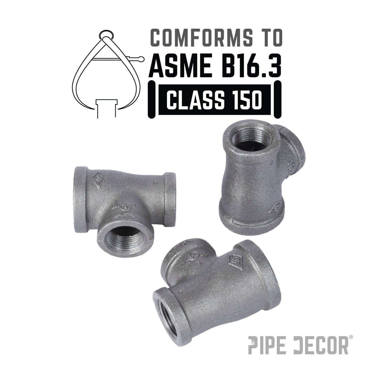 2 in. x 1 1/2 in. x 1 1/2 in. Black Reducing Tee