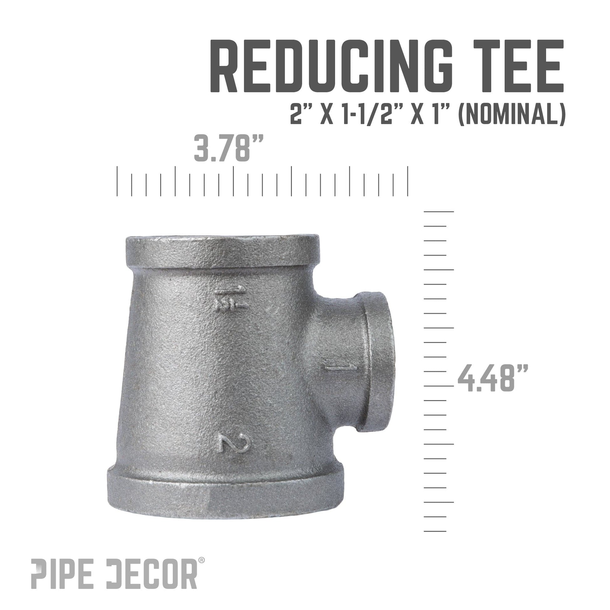 2 in. x 1 1/2 in. x 1 in. Black Reducing Tee