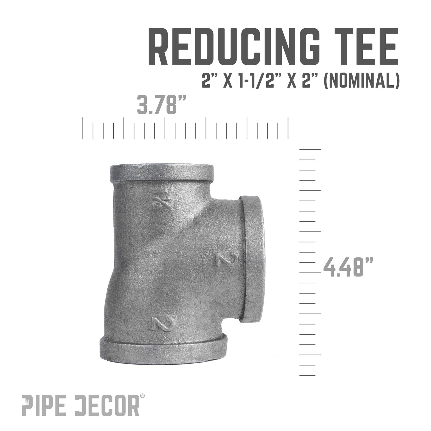 2 in. x 1 1/2 in. x 2 in. Black Reducing Tee