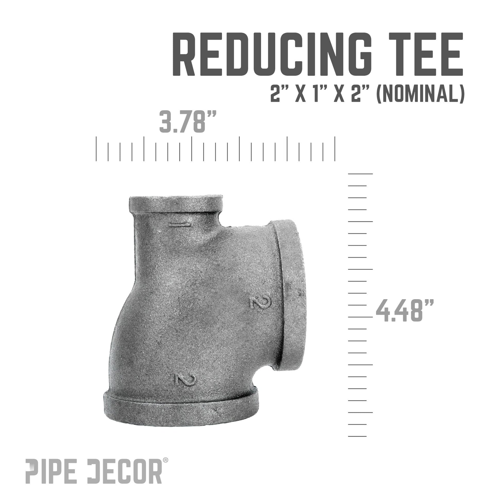 2 in. x 1 in. x 2 in. Black Reducing Tee