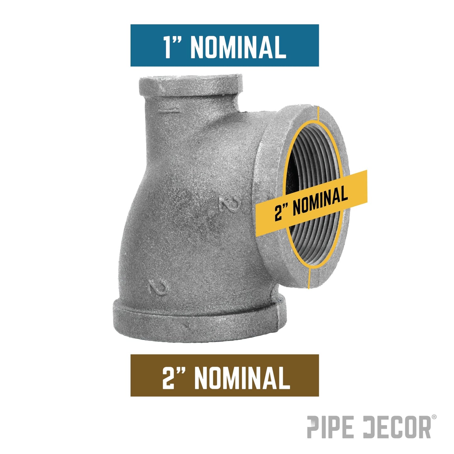 2 in. x 1 in. x 2 in. Black Reducing Tee