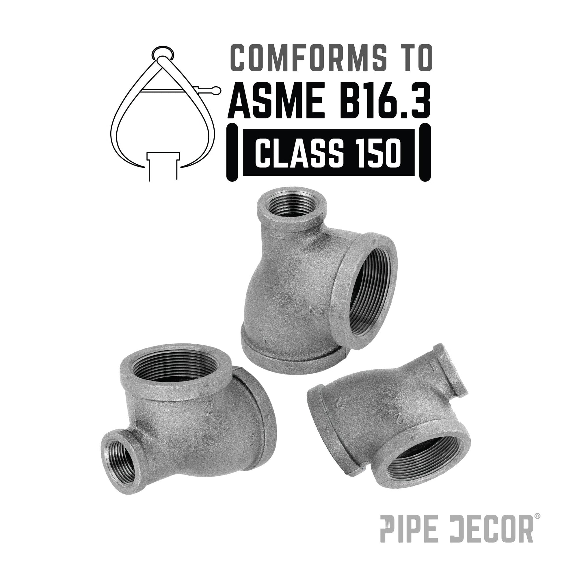 2 in. x 1 in. x 2 in. Black Reducing Tee