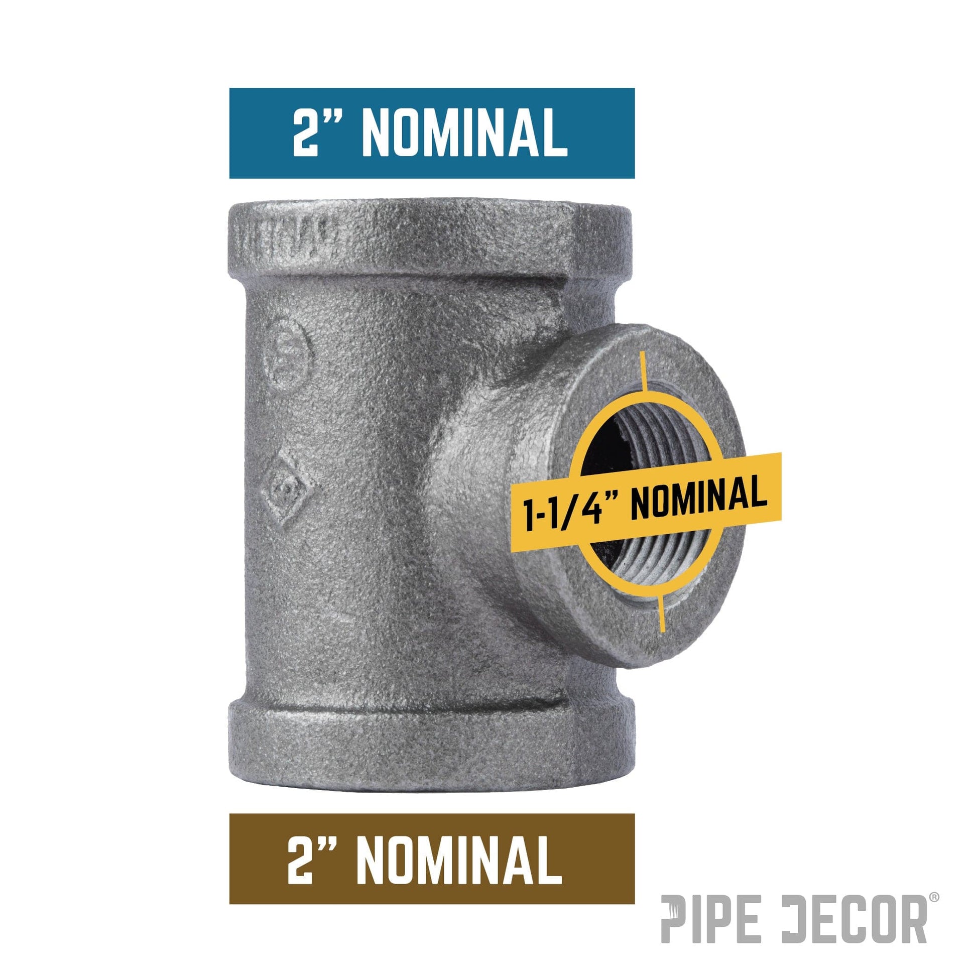 2 in. x 2 in. x 1 1/4 in. Black Reducing Tee