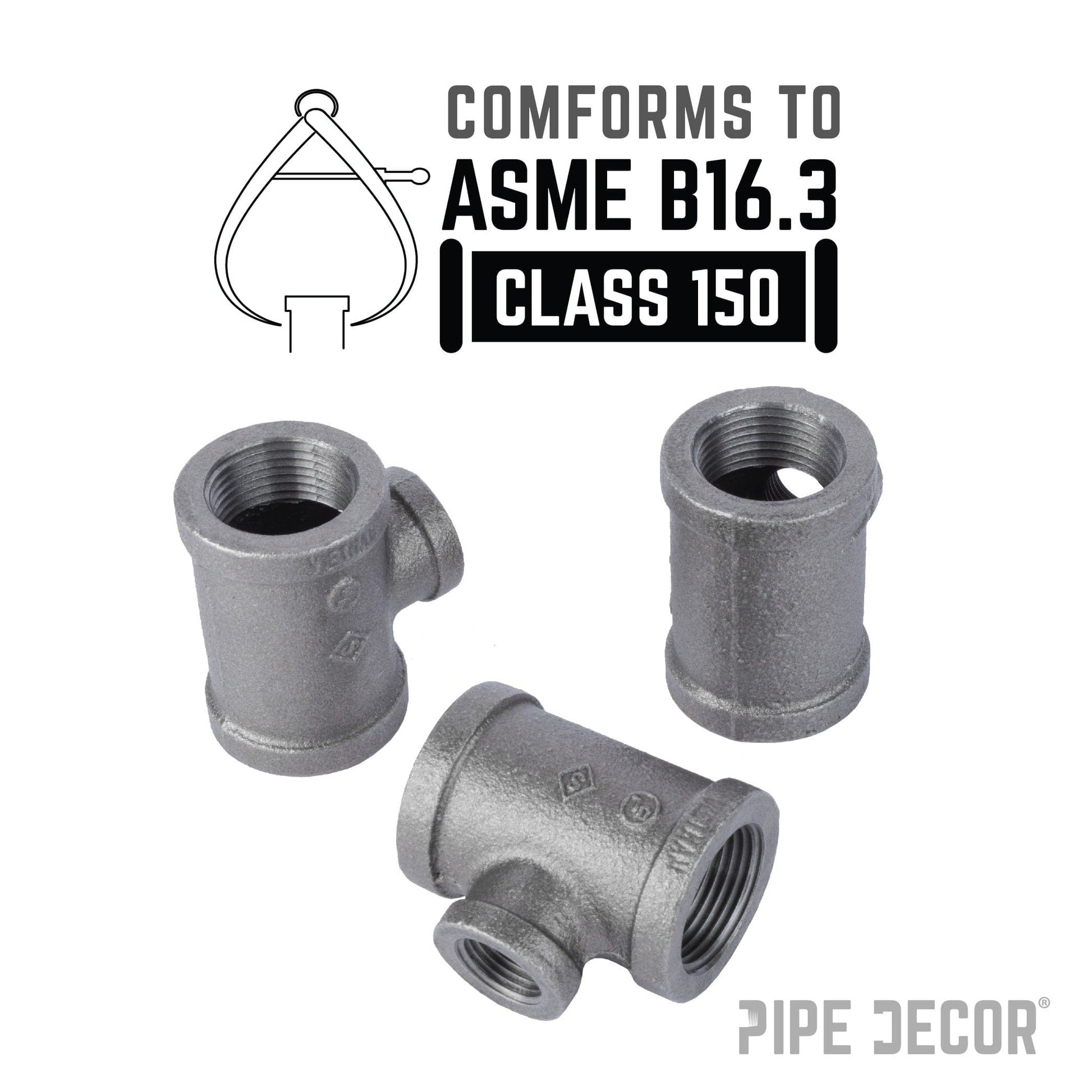 2 in. x 2 in. x 1 1/4 in. Black Reducing Tee