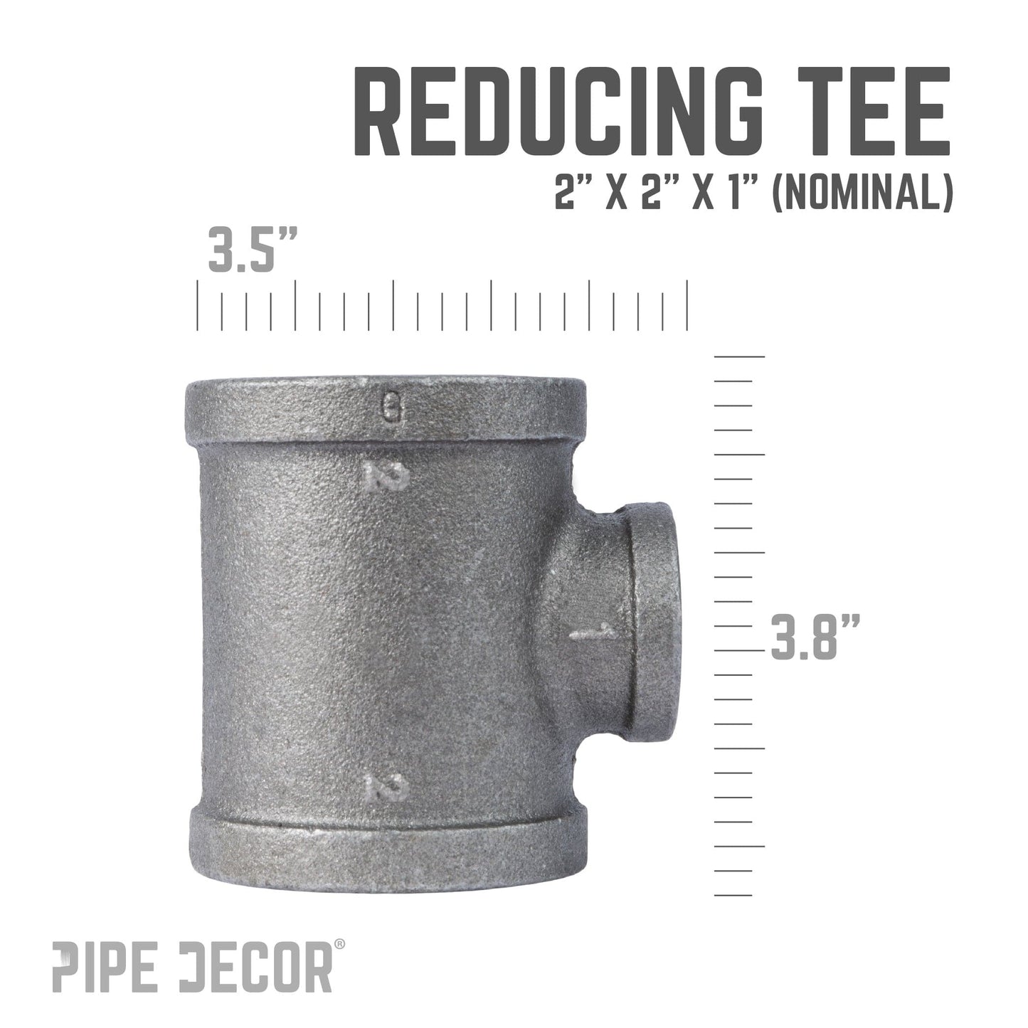 2 in. x 2 in. x 1 in. Black Reducing Tee