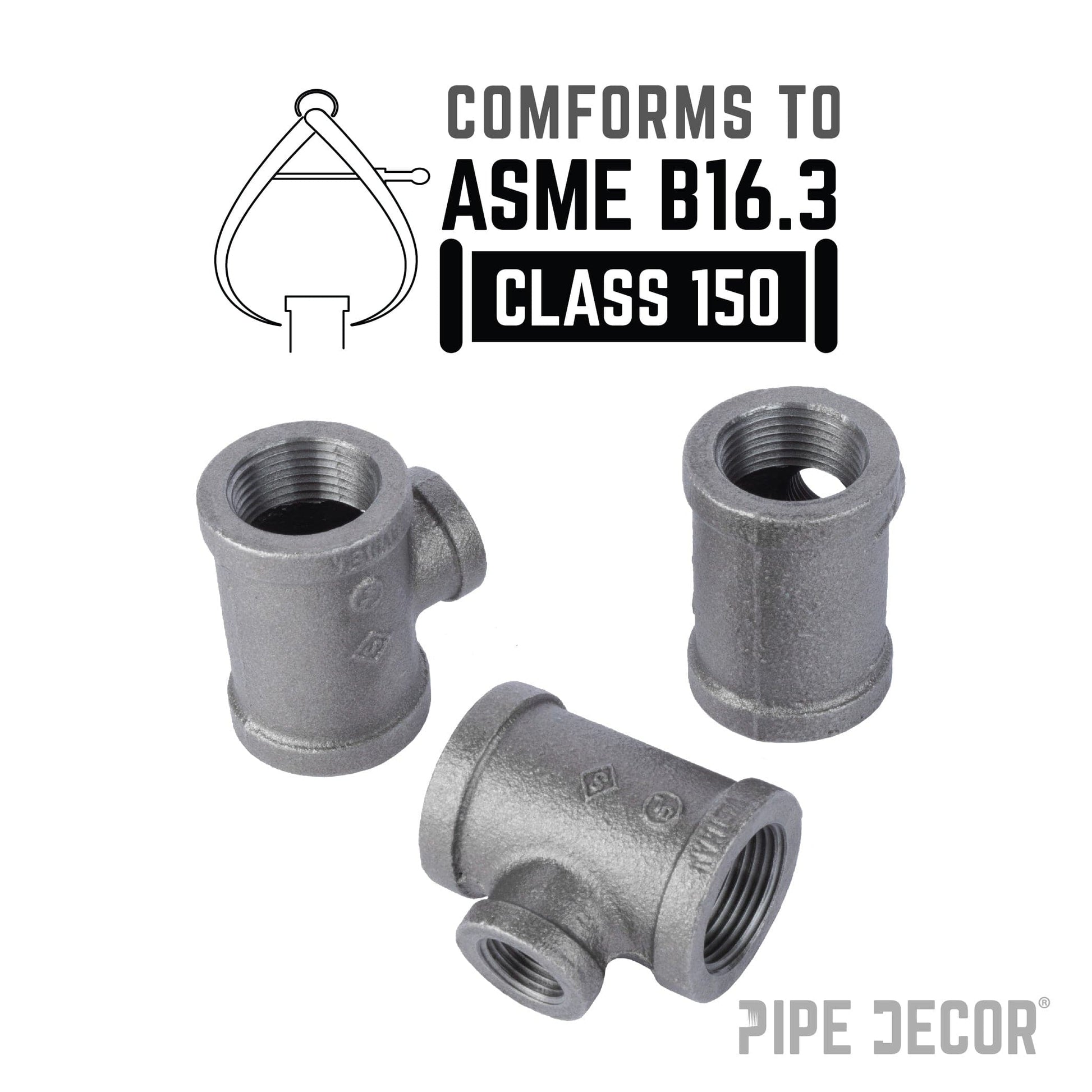 2 in. x 2 in. x 3/4 Black Reducing Tee