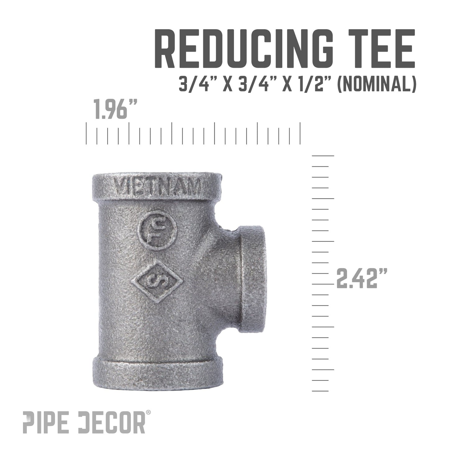 3/4 in. x 3/4 in. x 1/2 in. Black Reducing Tee