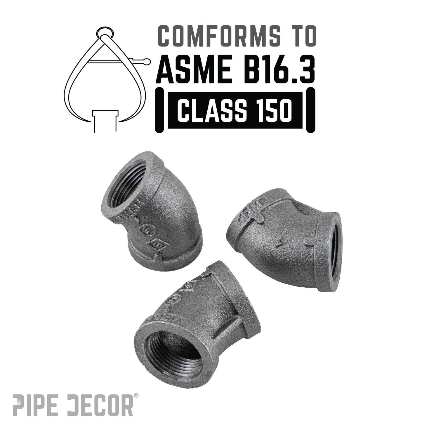 1 in. Black 45 Degree Elbow