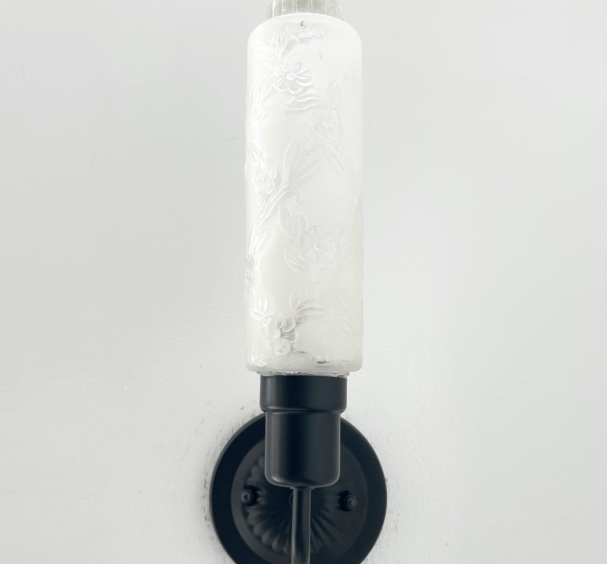 Delicate Narrow Frosted Floral Glass Wall Sconce
