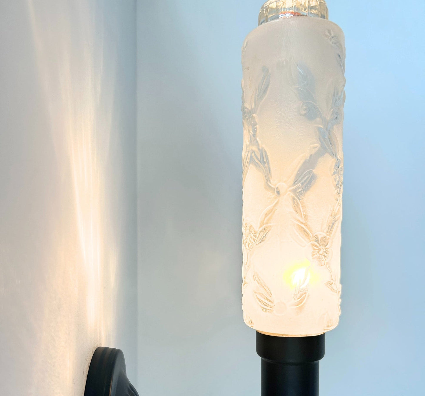 Delicate Narrow Frosted Floral Glass Wall Sconce