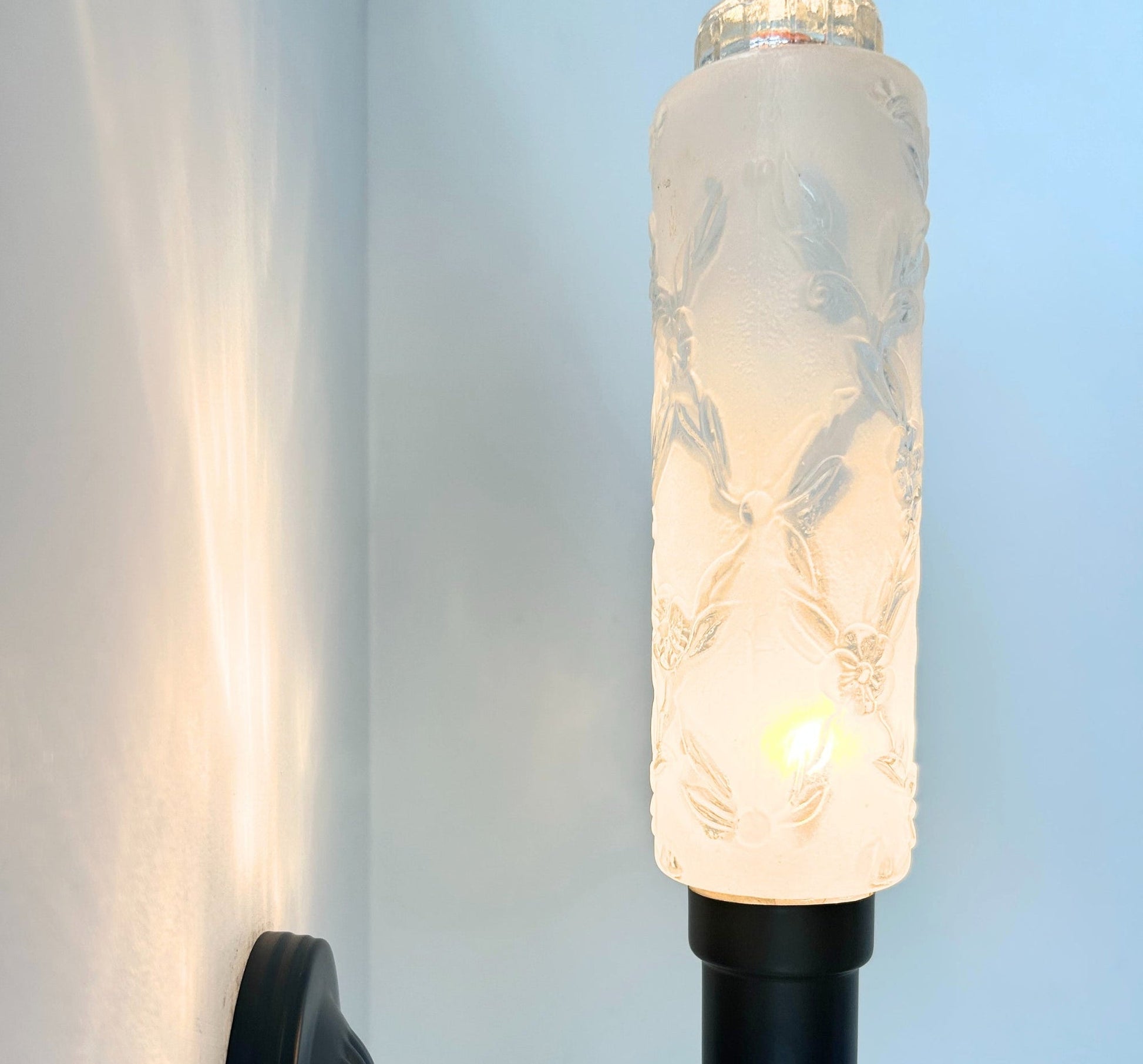 Delicate Narrow Frosted Floral Glass Wall Sconce