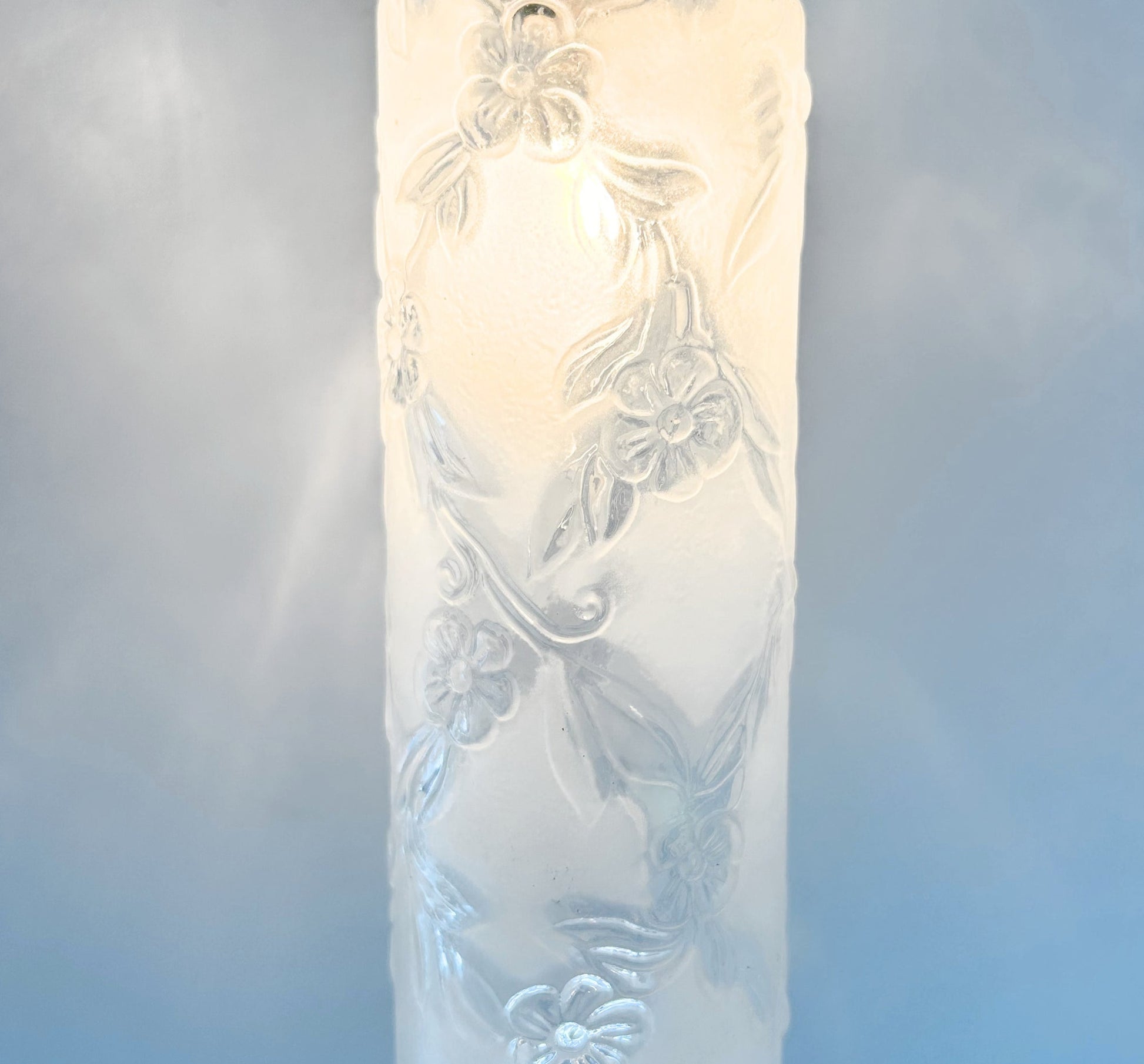 Delicate Narrow Frosted Floral Glass Wall Sconce