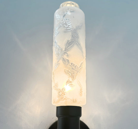 Delicate Narrow Frosted Floral Glass Wall Sconce