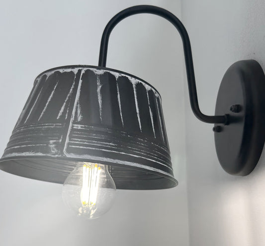 Black Ribbed Galvanized Wall Sconce