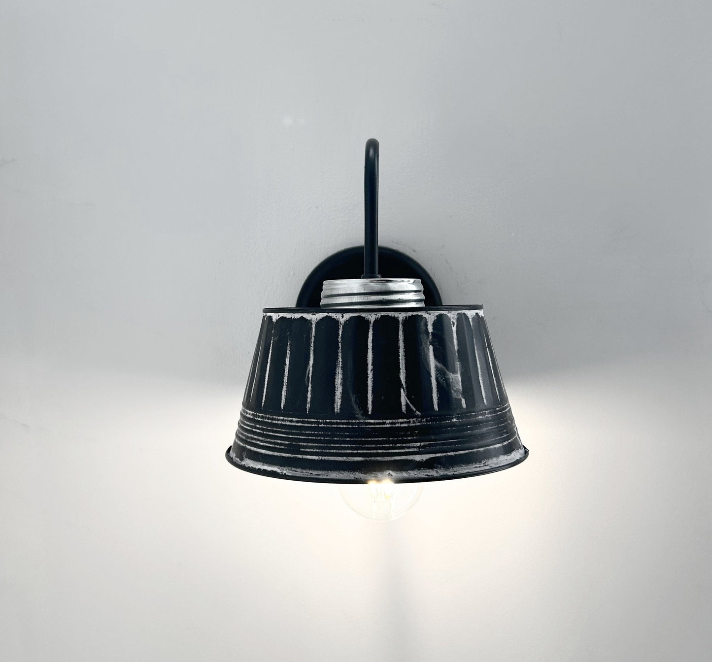 Black Ribbed Galvanized Wall Sconce
