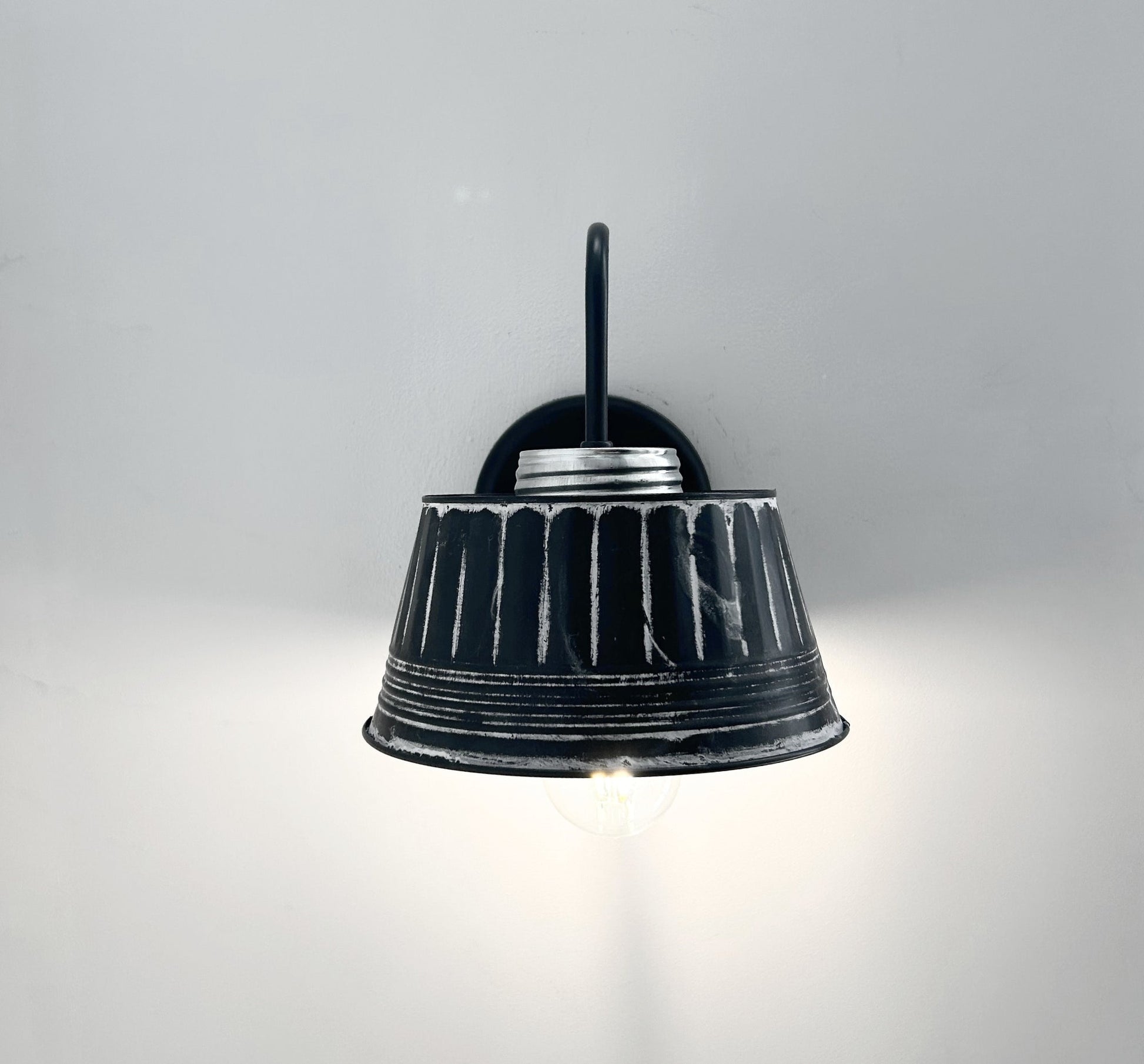 Black Ribbed Galvanized Wall Sconce