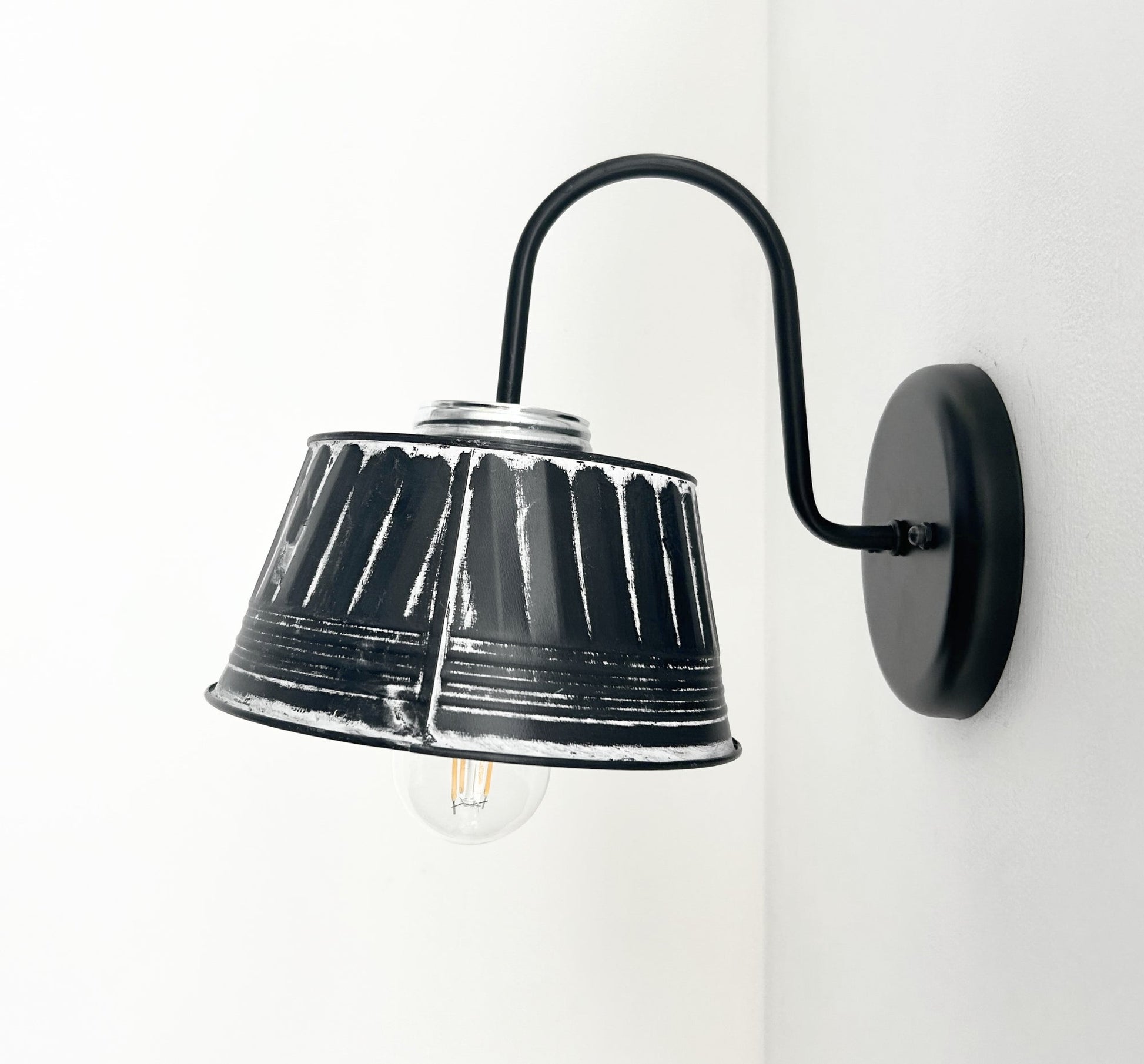 Black Ribbed Galvanized Wall Sconce
