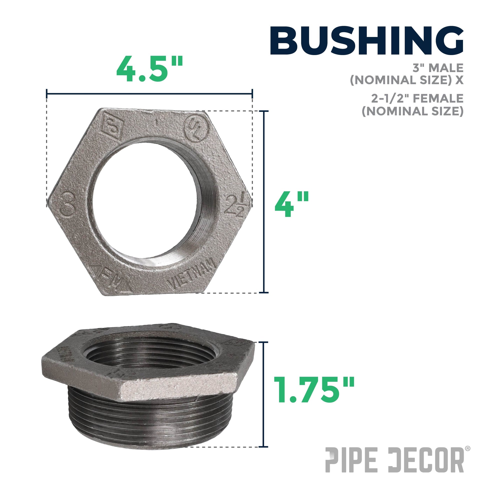 3 in. x 2 1/2 in. Black Bushing