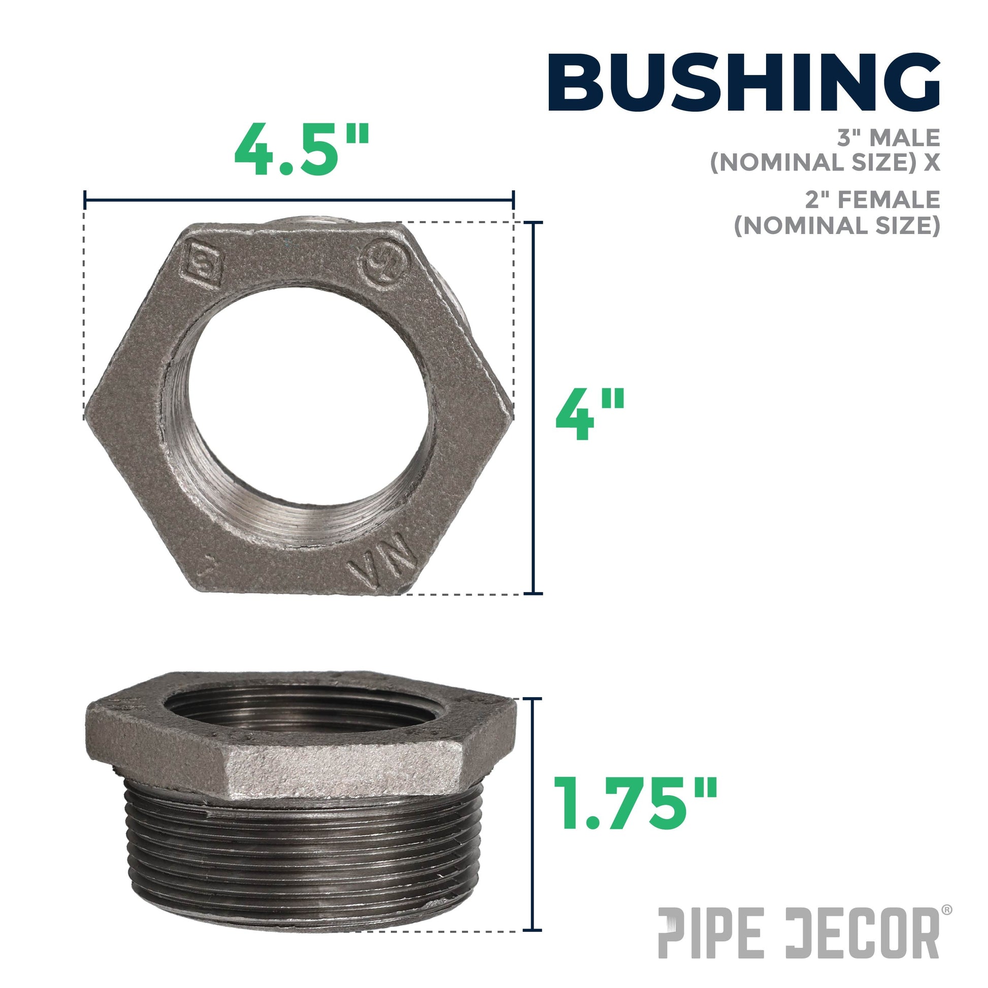 3 in. x 2 in. Black Bushing