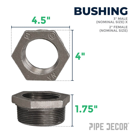 3 in. x 2 in. Black Bushing