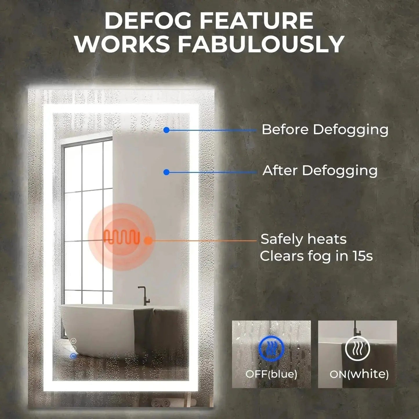 36 x 24  Inch Center Glow LED Bathroom Mirror