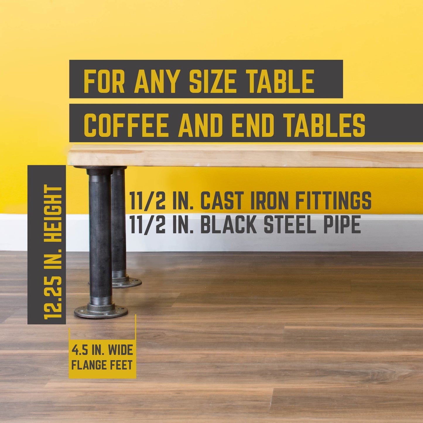 1 1/2 in. x 12 in. Round Flange Pipe Table Legs - 2 Pack