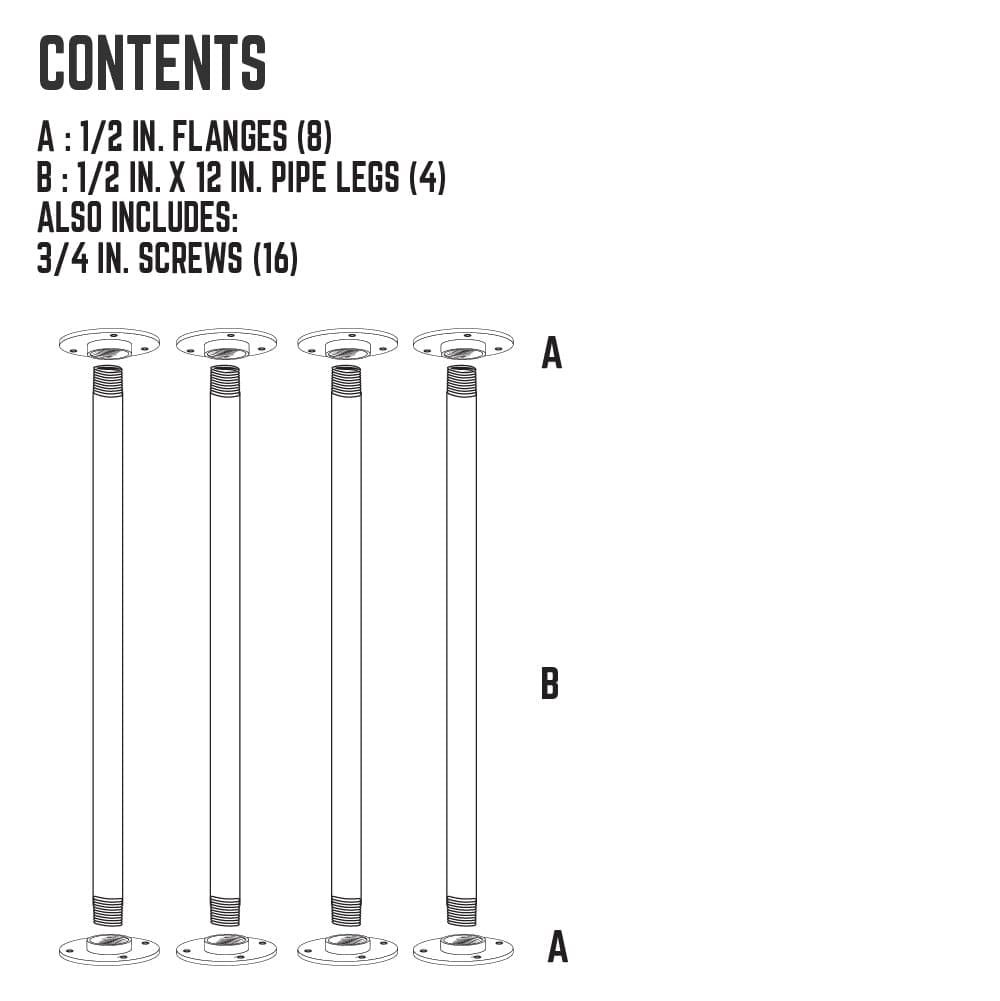 1/2 in. x 12 in. Round Flange Pipe Table Legs - 4 Pack