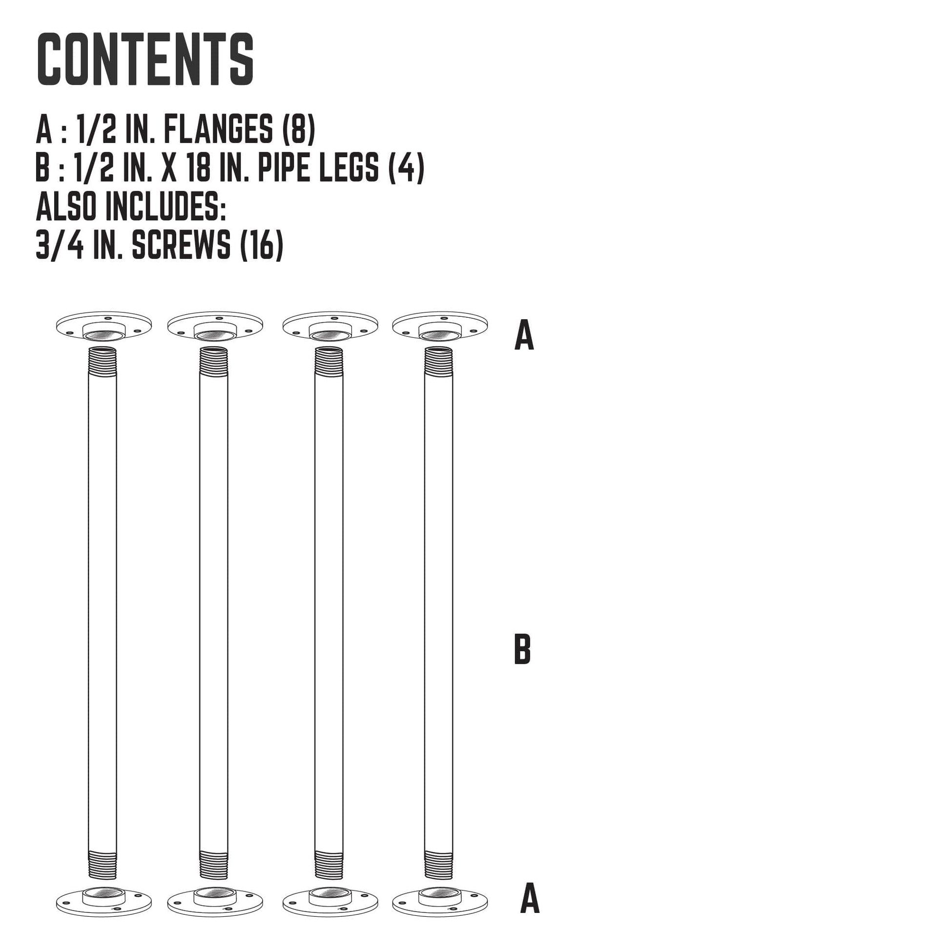 1/2 in. x 18 in. Round Flange Pipe Table Legs - 4 Pack