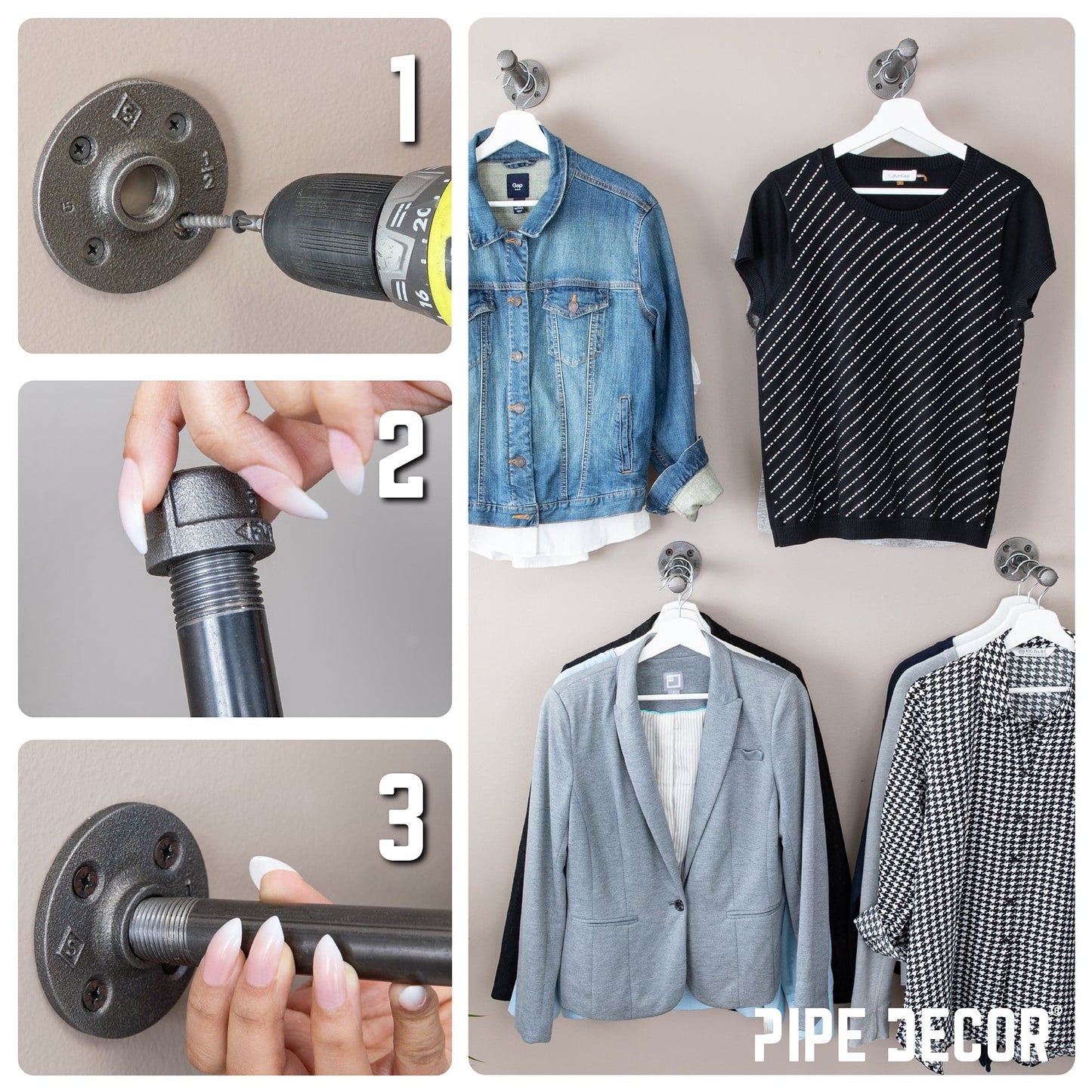 1/2 in. x 8 in. Clothing Hanging Bracket Kit, 4-Pack