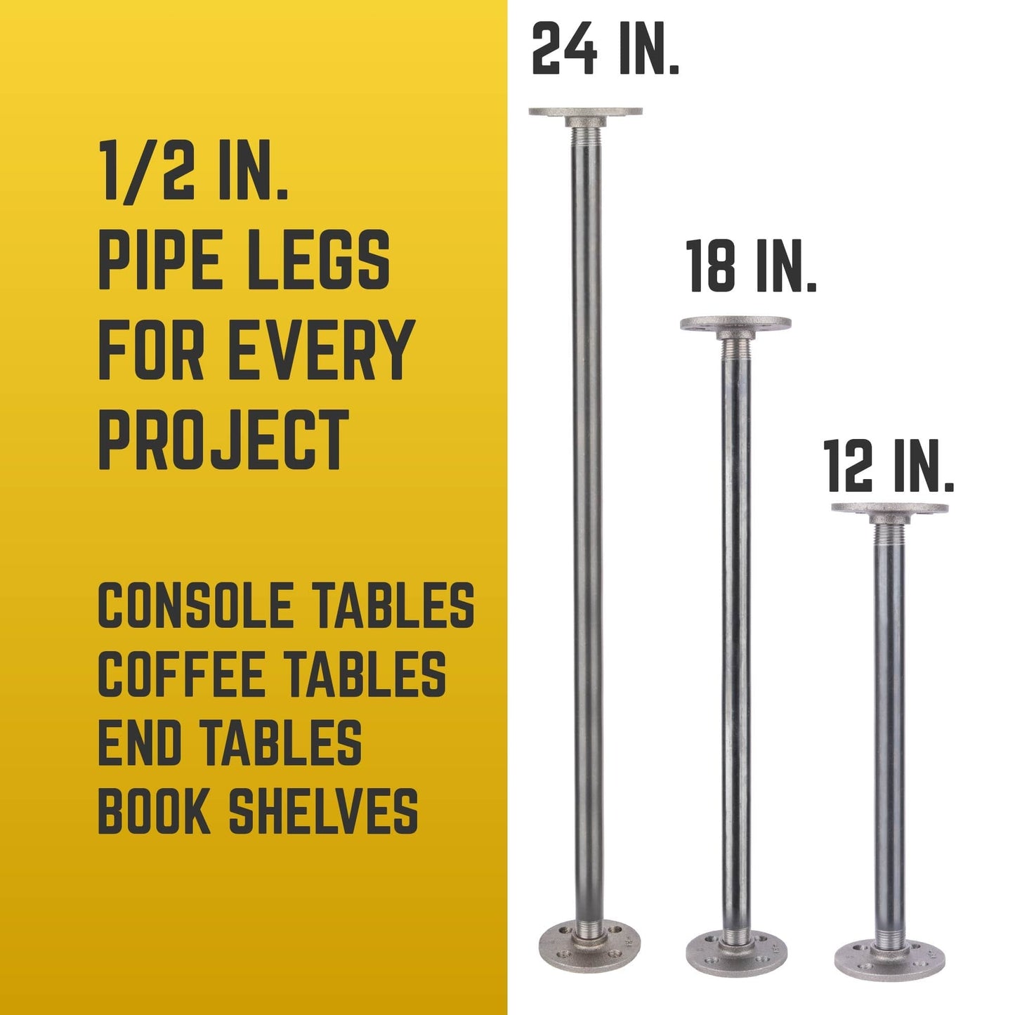 1/2 in. x 24 in. Round Flange Pipe Table Legs - 4 Pack
