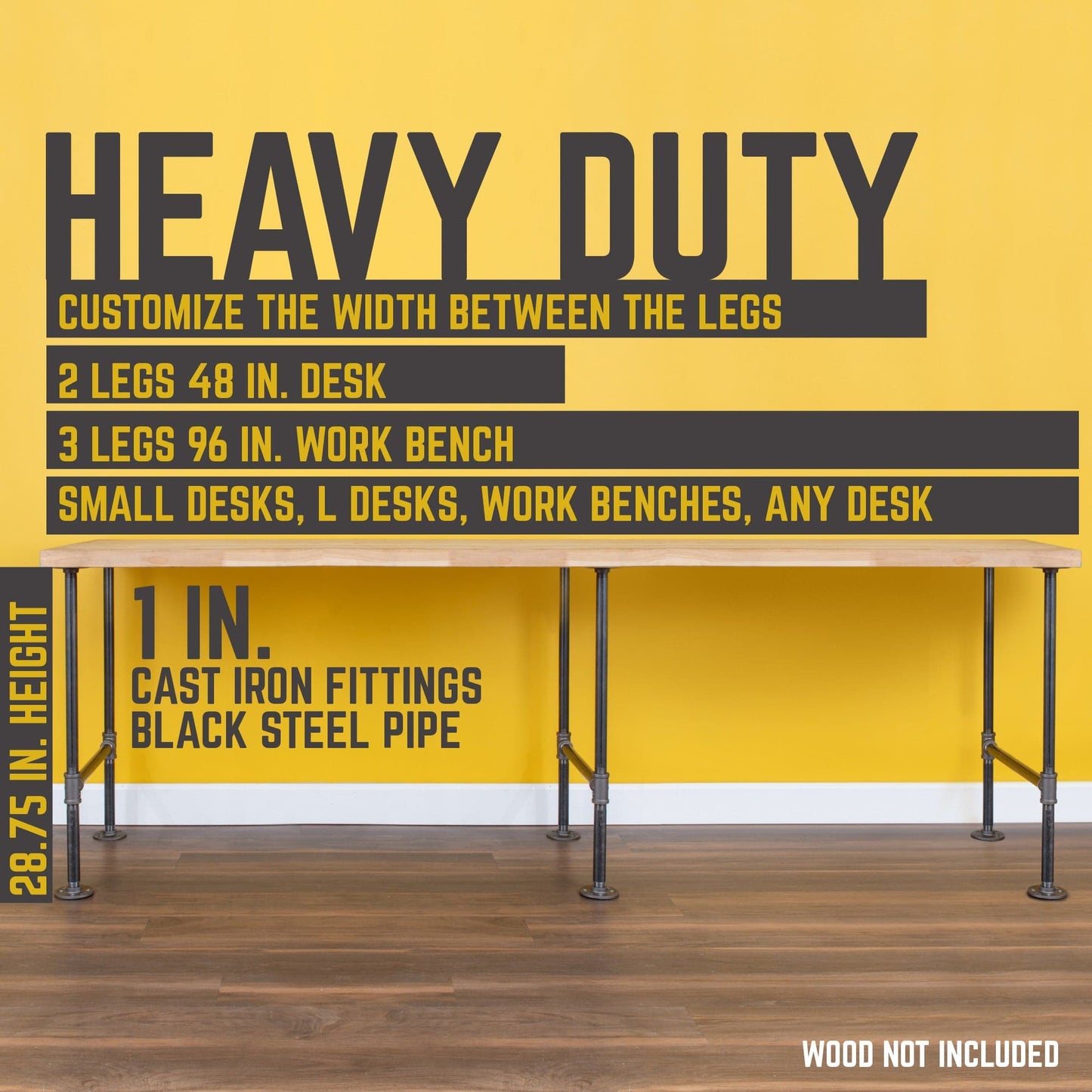 1 in. Heavy Duty H Round Flange Desk Main. Leg - 1 Leg