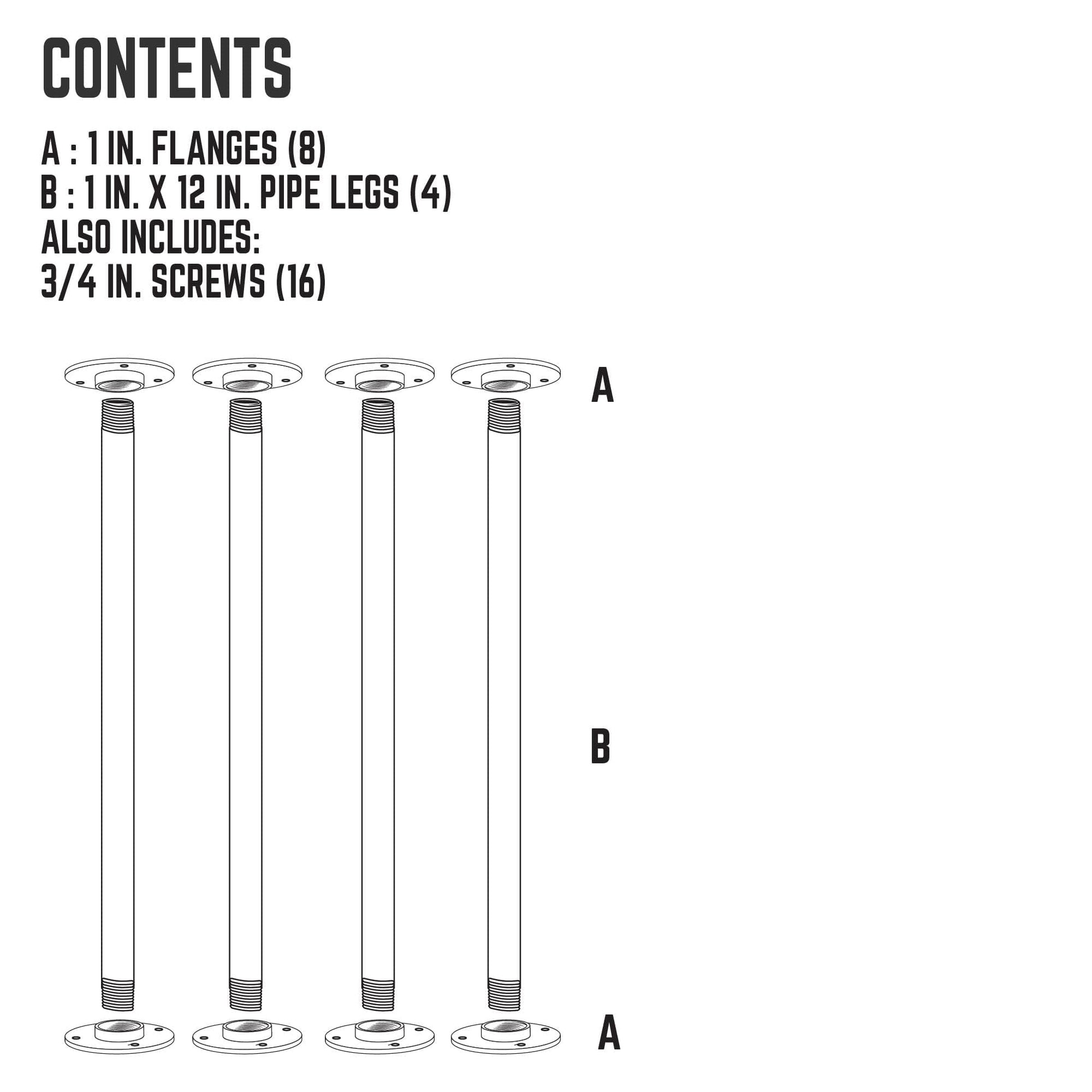 1 in. x 12 in. Round Flange Pipe Table Legs - 4 Pack