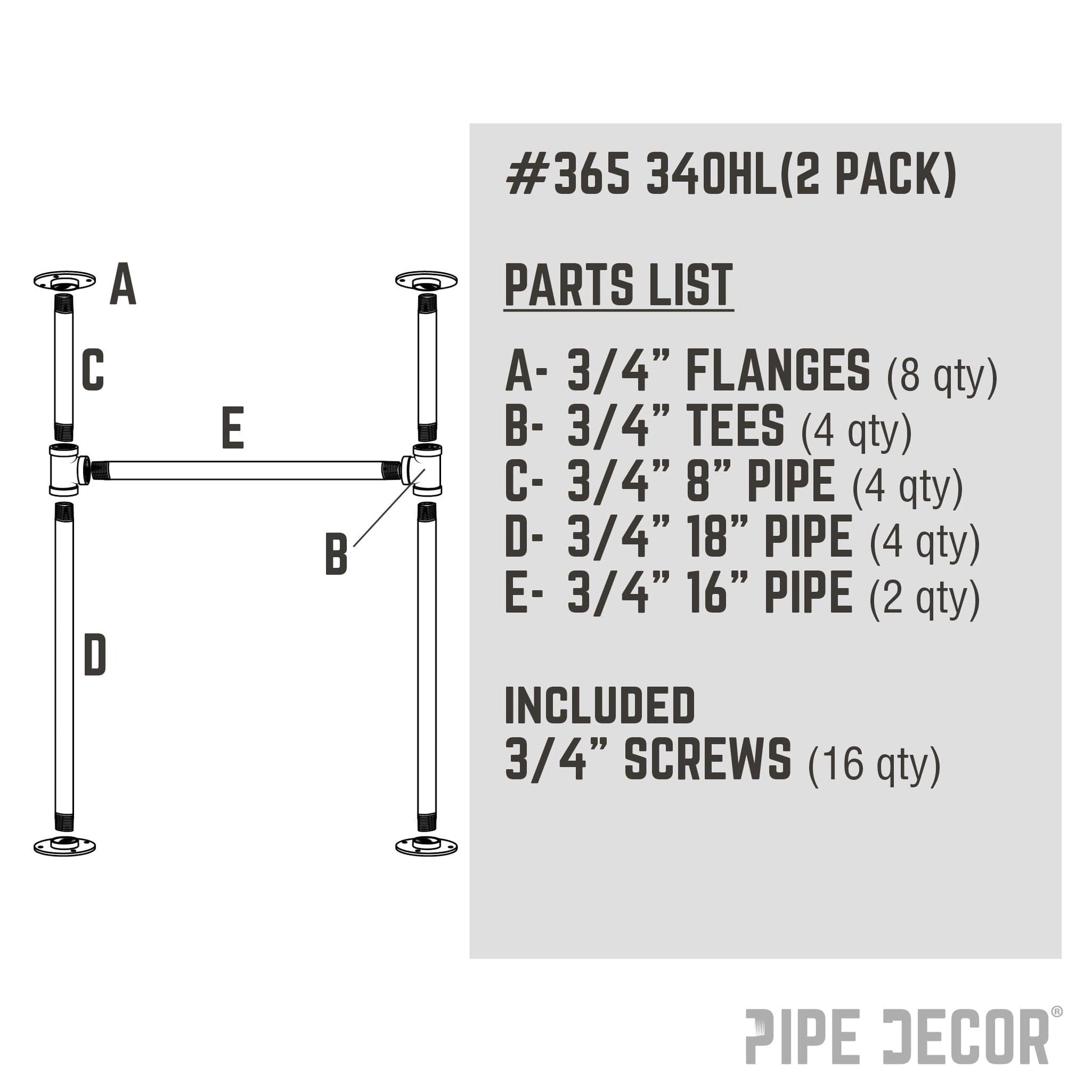 3/4 in. H Pipe Desk Legs - 2 Pack