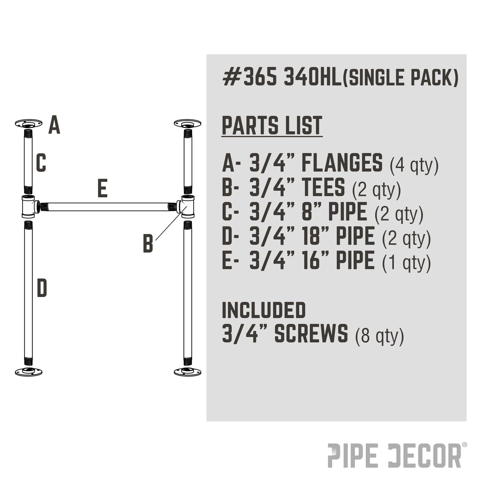 3/4 in. H Pipe Desk Main. Leg - 1 Leg