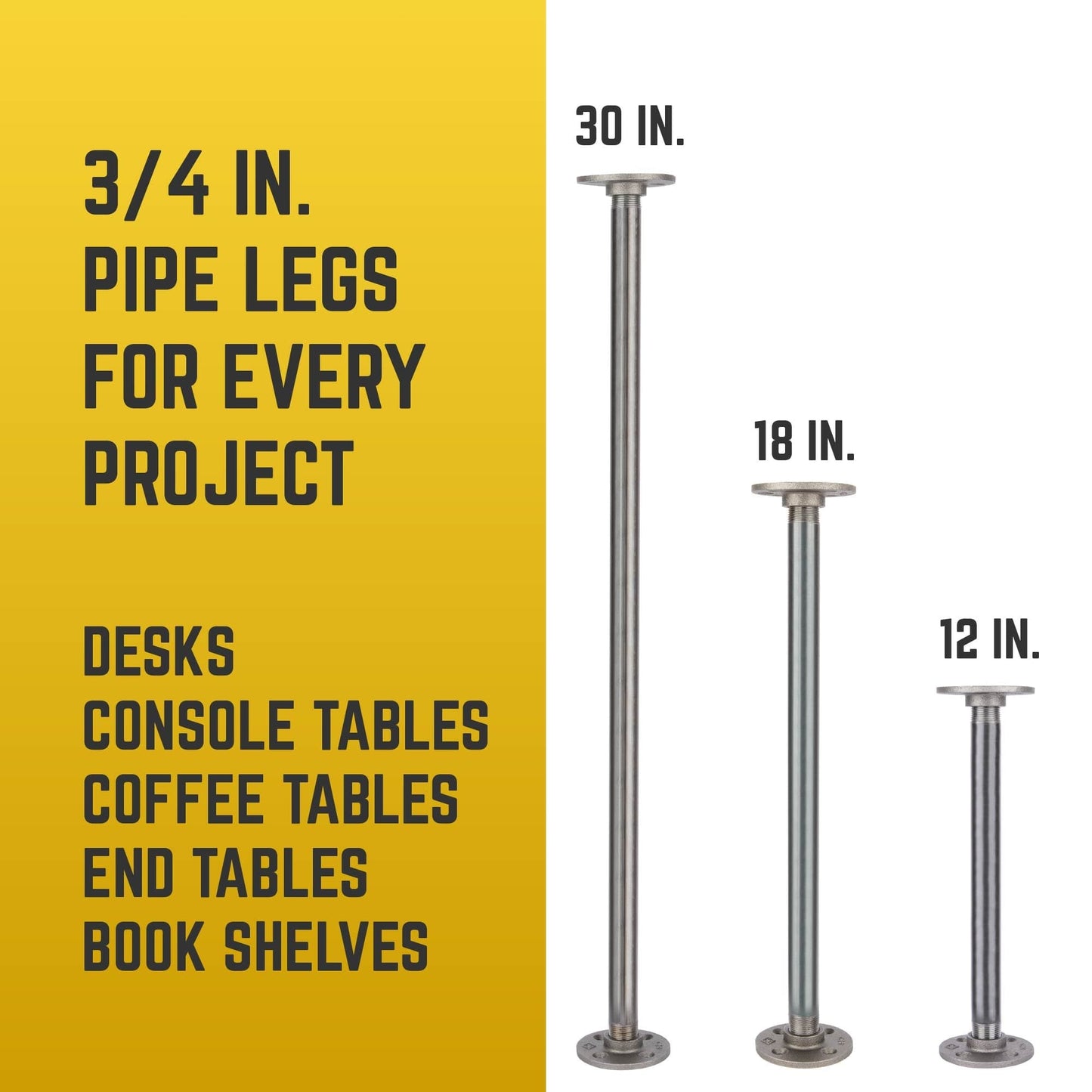 ¾ in. x 12 in. Round Flange Pipe Table Legs - 4 Pack