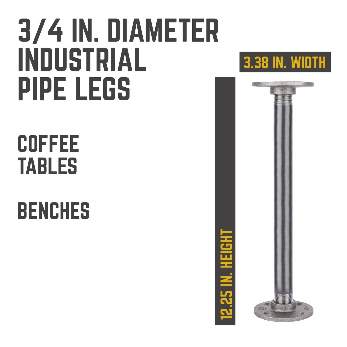 ¾ in. x 12 in. Round Flange Pipe Table Legs - 4 Pack