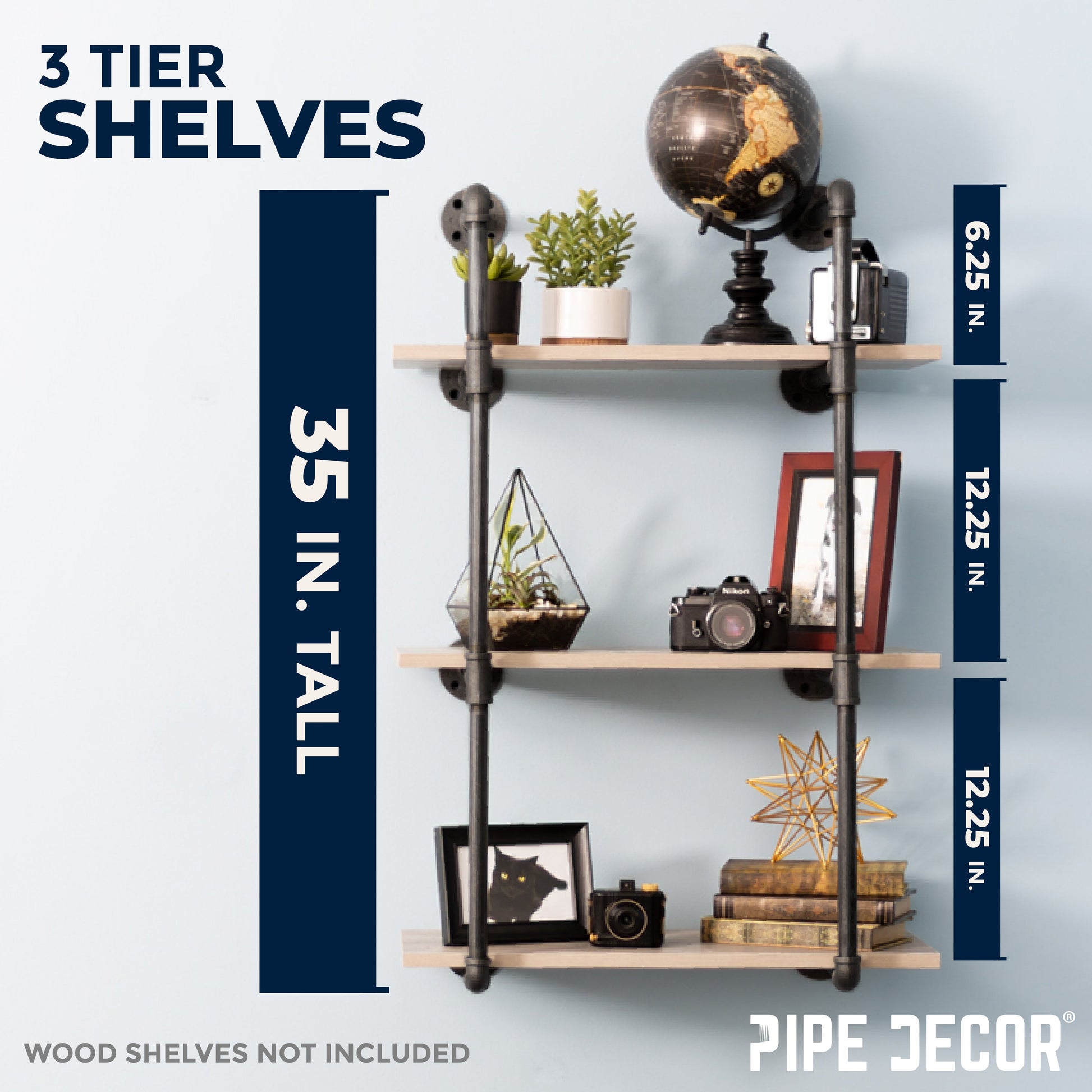3 -Tier Wall Mounted Shelf By PIPE DECOR