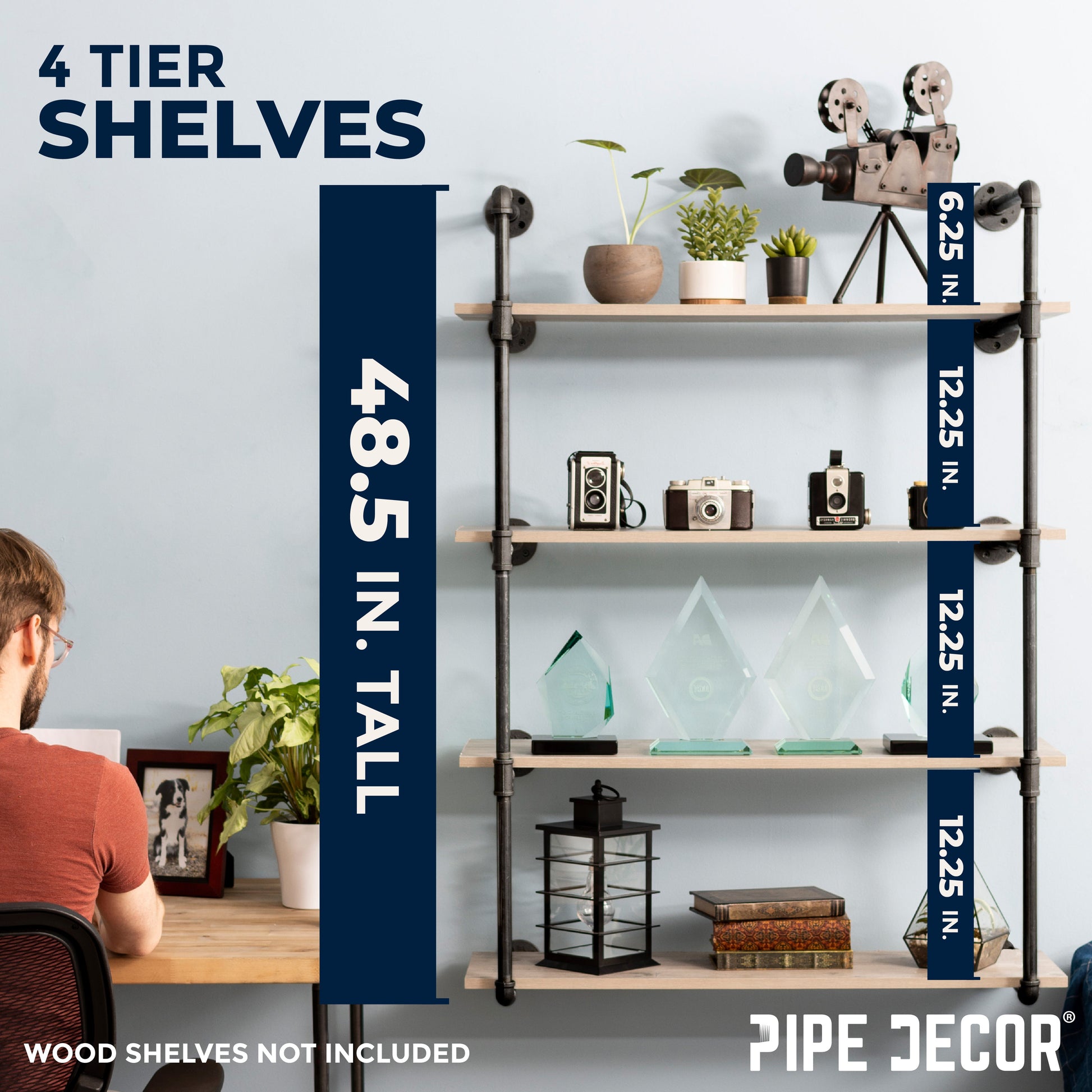 4 -Tier Wall Mounted Shelf By PIPE DECOR