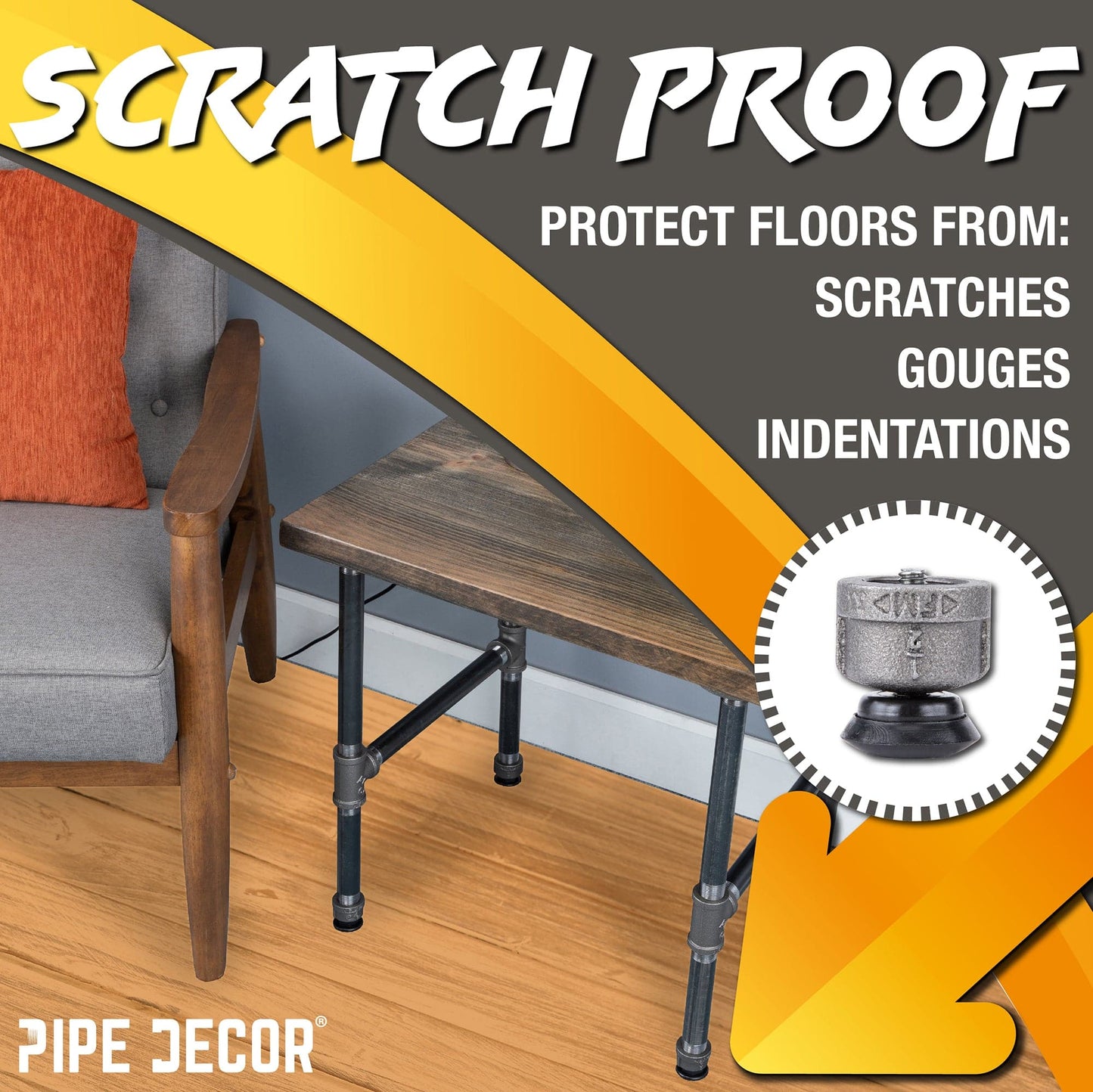 Furniture Leg Levelers for ½” Pipe Legs (4 Pack)