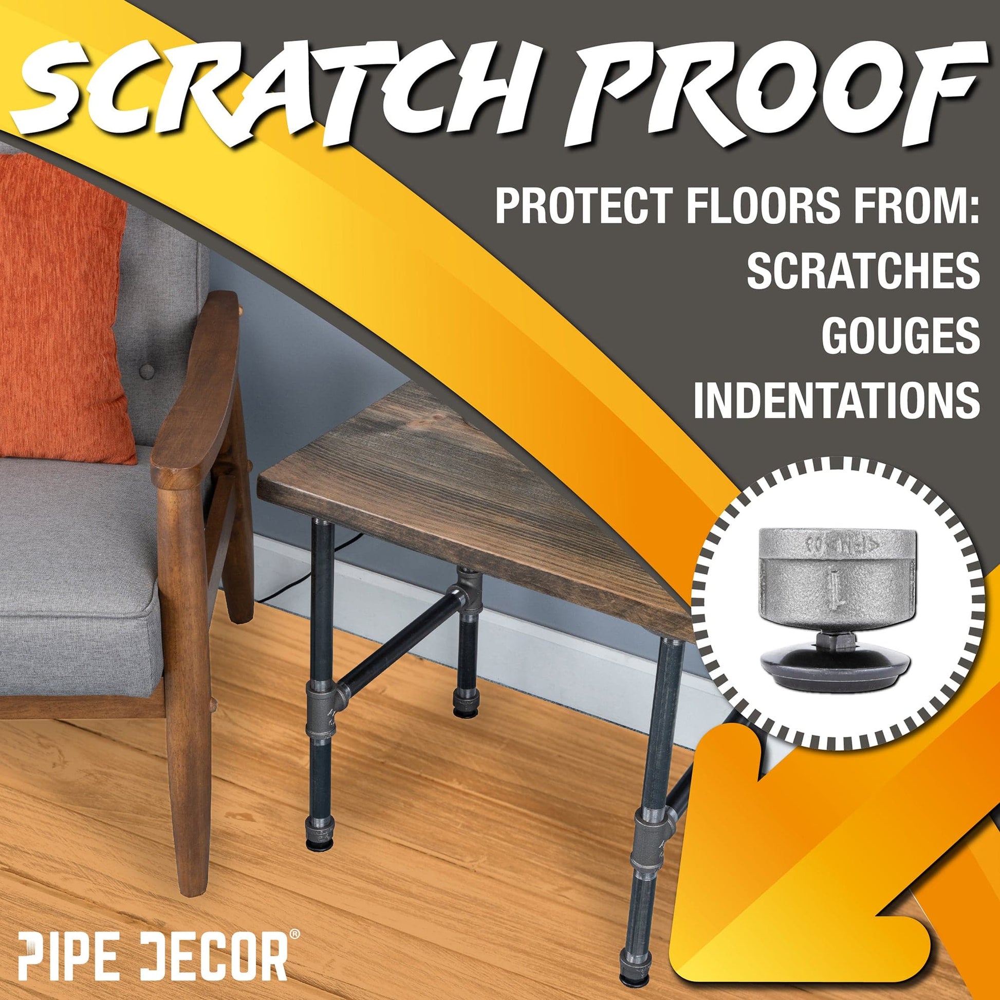 Furniture Leg Levelers for 1” Pipe Legs (4 Pack)