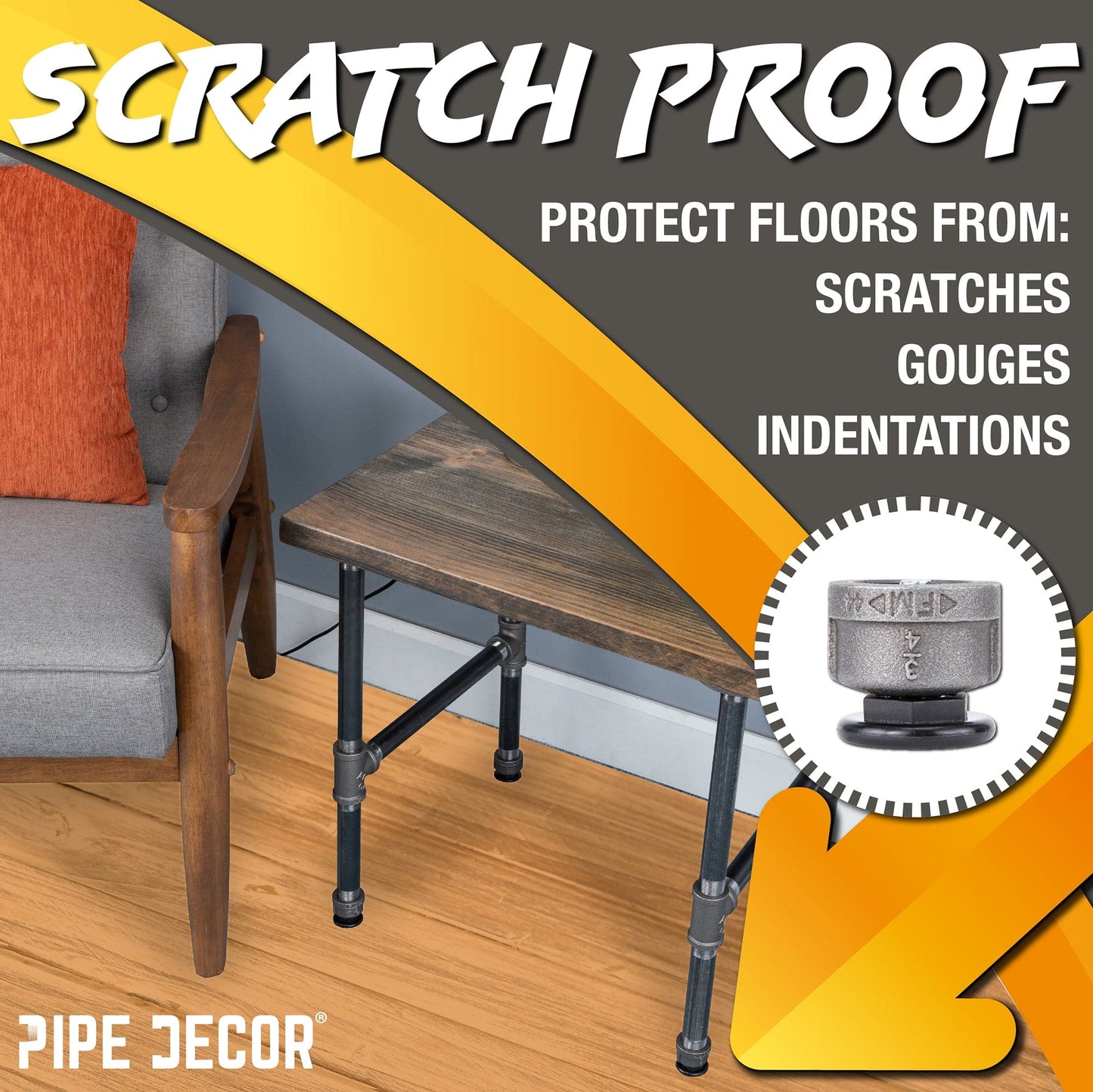 Furniture Leg Levelers for ¾” Pipe Legs (4 Pack)