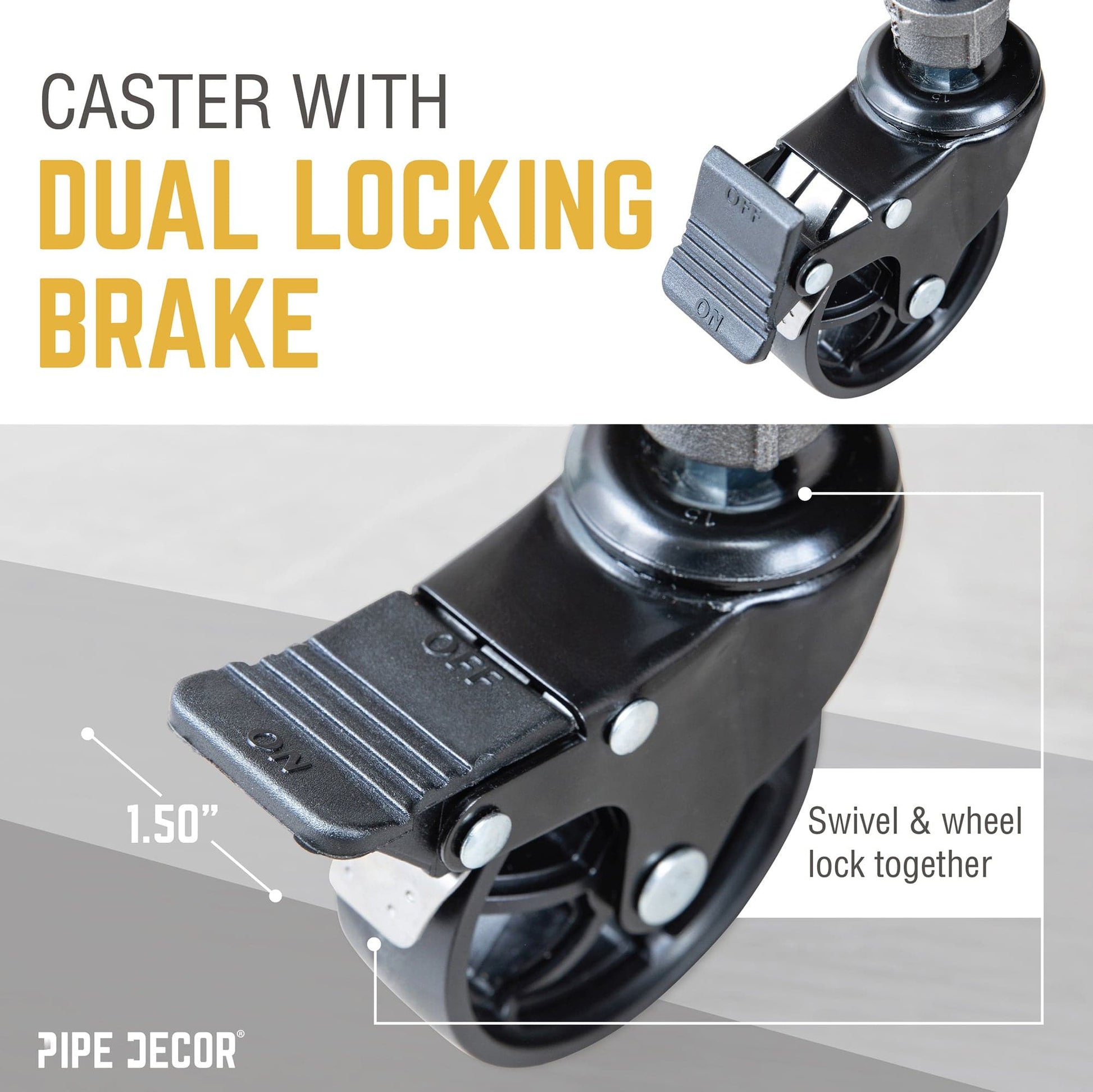 Swivel Caster Wheels for  1” Pipe with Locking Mechanism (4-Pack)