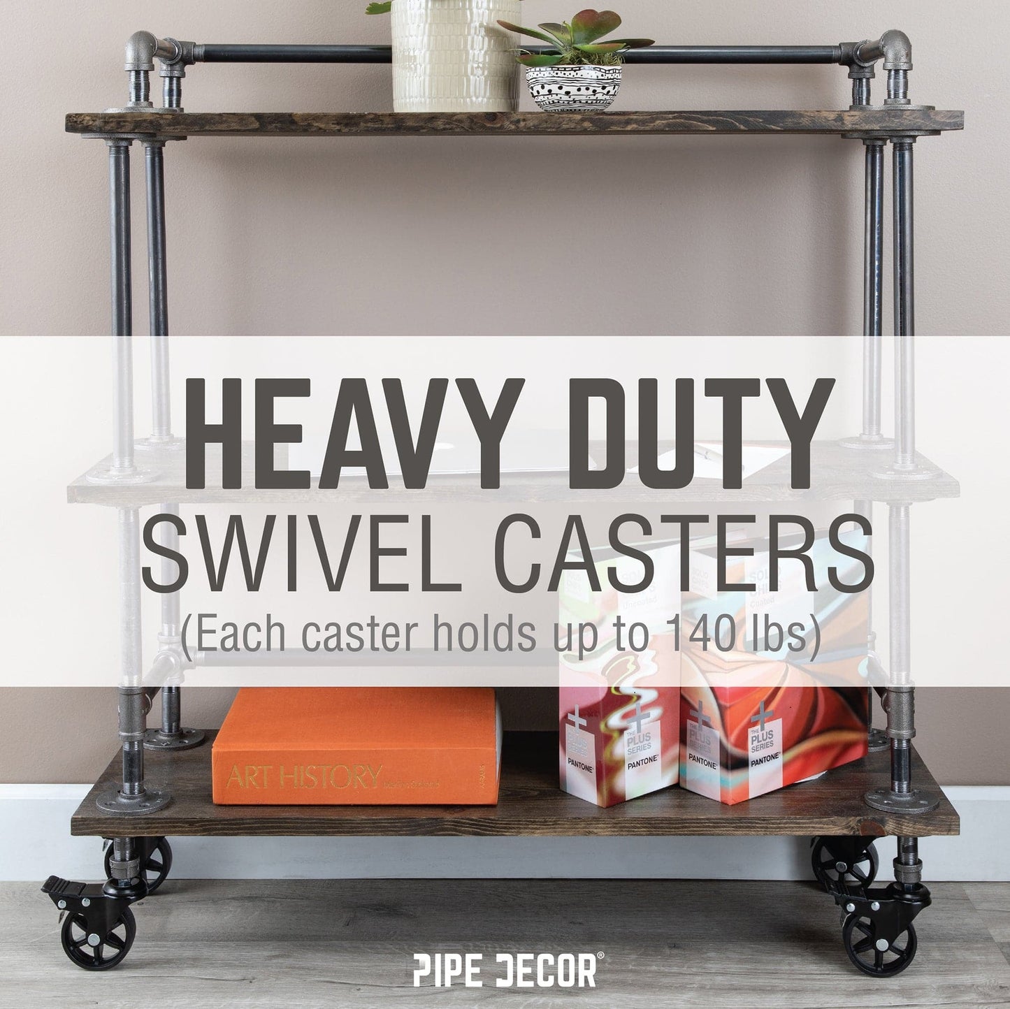 Swivel Caster Wheels for  ¾” Pipe with Locking Mechanism (4-Pack)