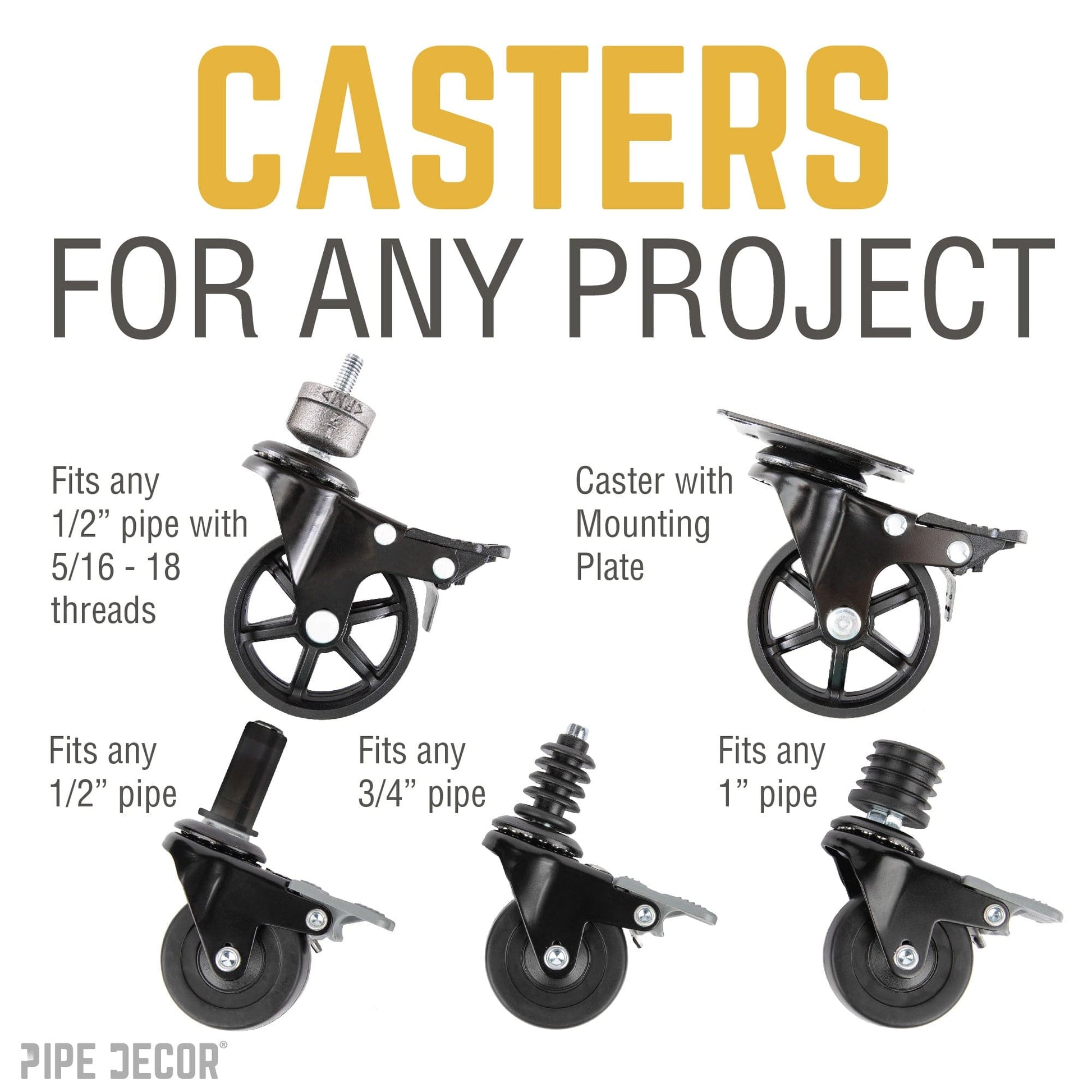 Mounted Swivel Caster Wheels for Wood Furniture with Locking Mechanism (4-Pack)