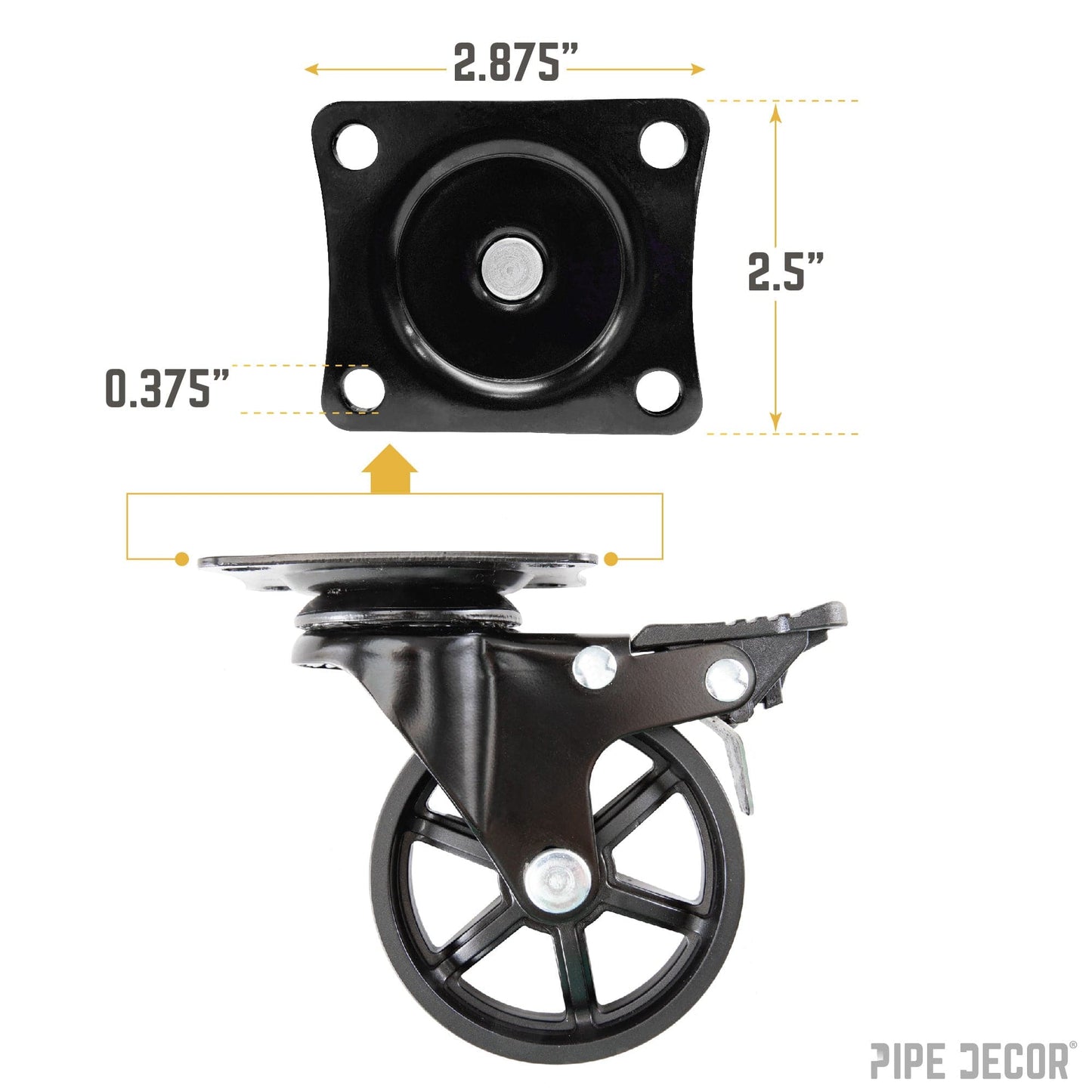 Mounted Swivel Caster Wheels for Wood Furniture with Locking Mechanism (4-Pack)