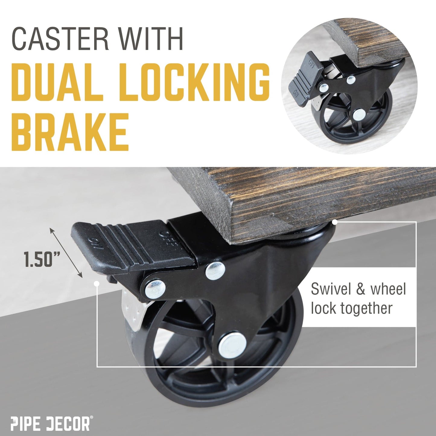 Mounted Swivel Caster Wheels for Wood Furniture with Locking Mechanism (4-Pack)